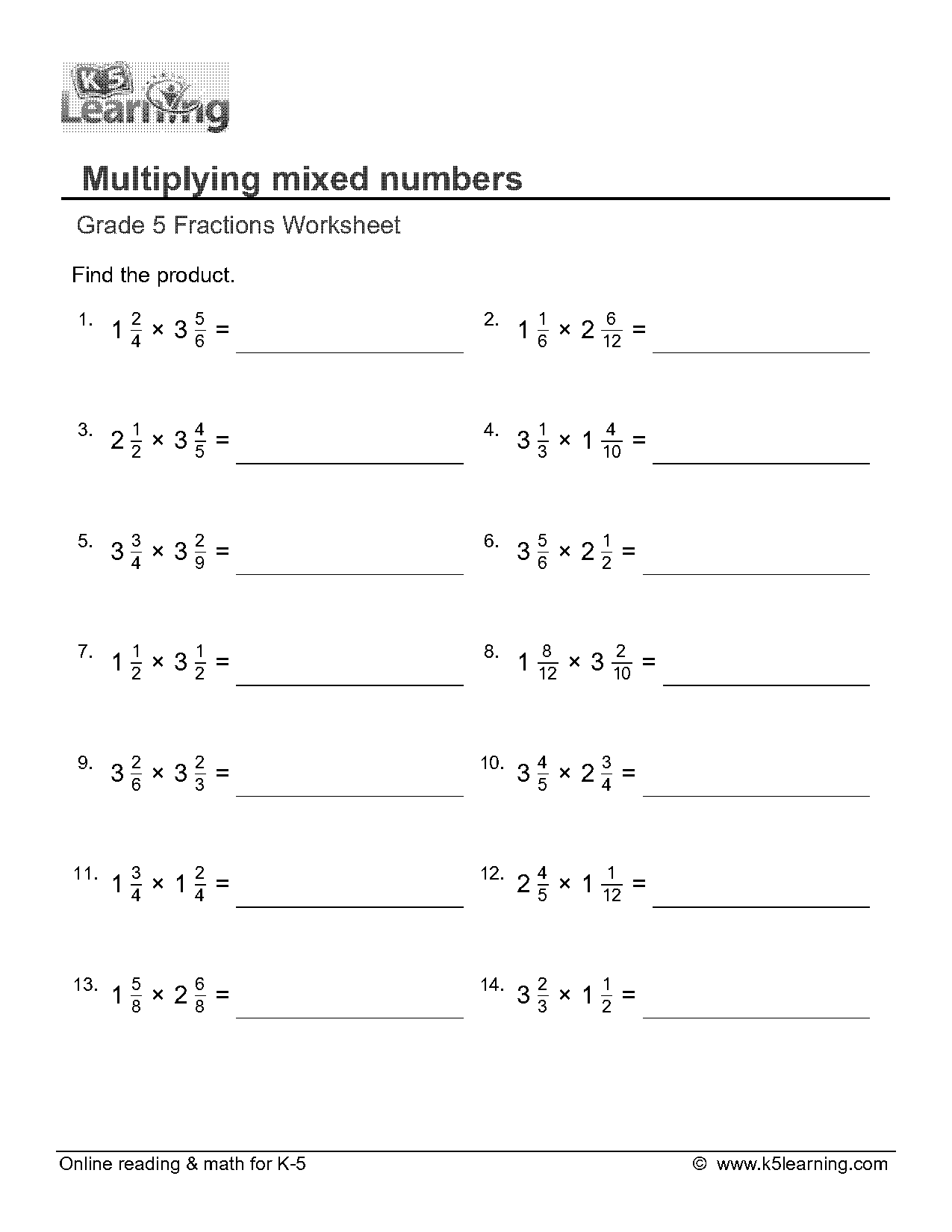 multiplying by a fraction worksheet