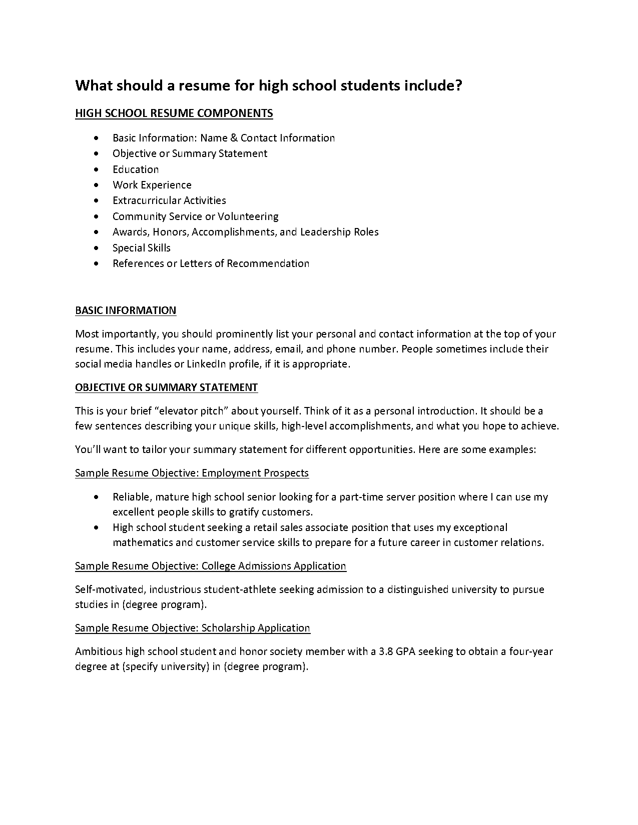 resume objective statement for server