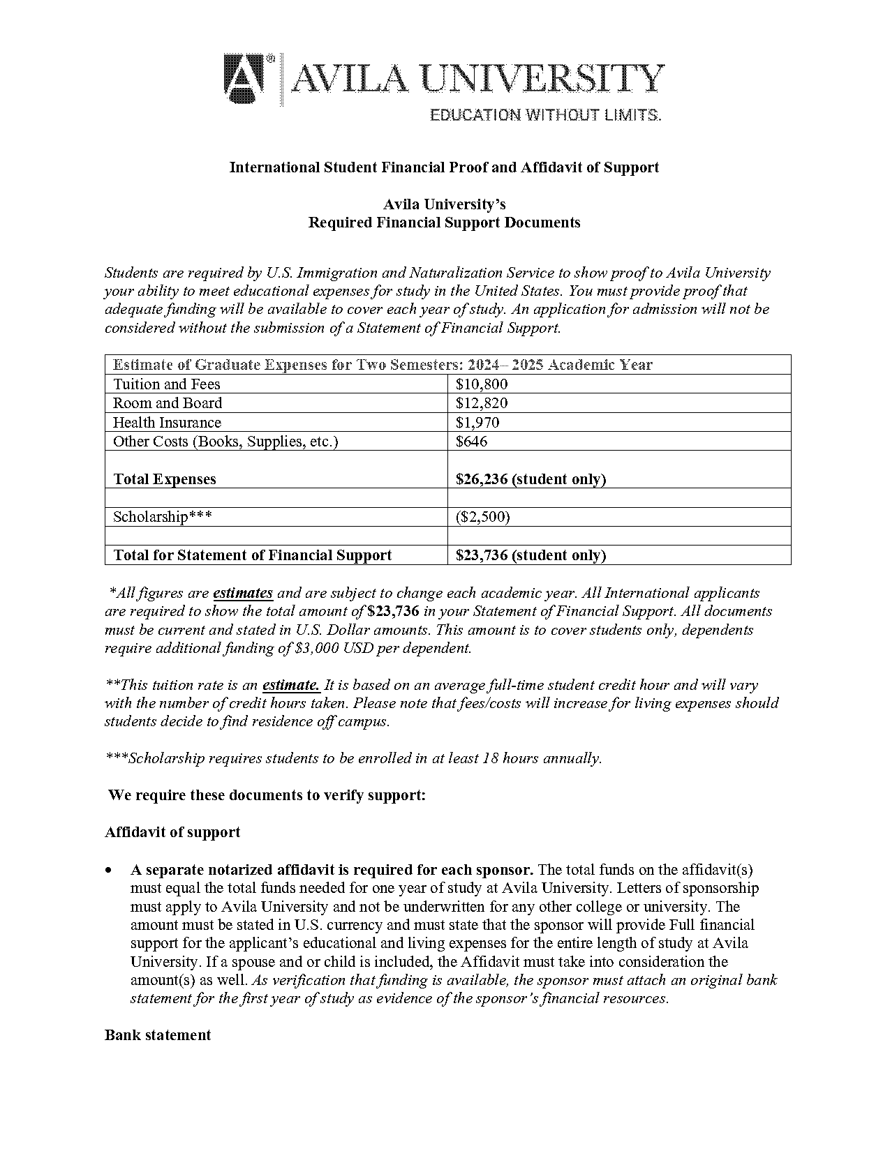 student affidavit of support sample letter