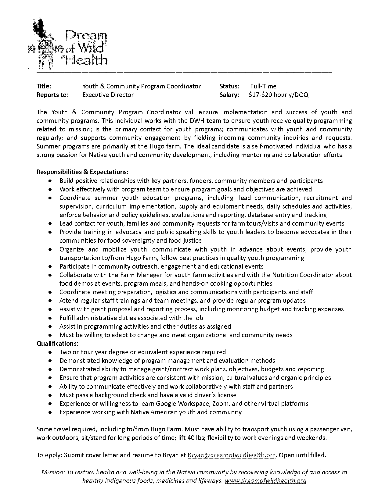 program coordinator job description resume