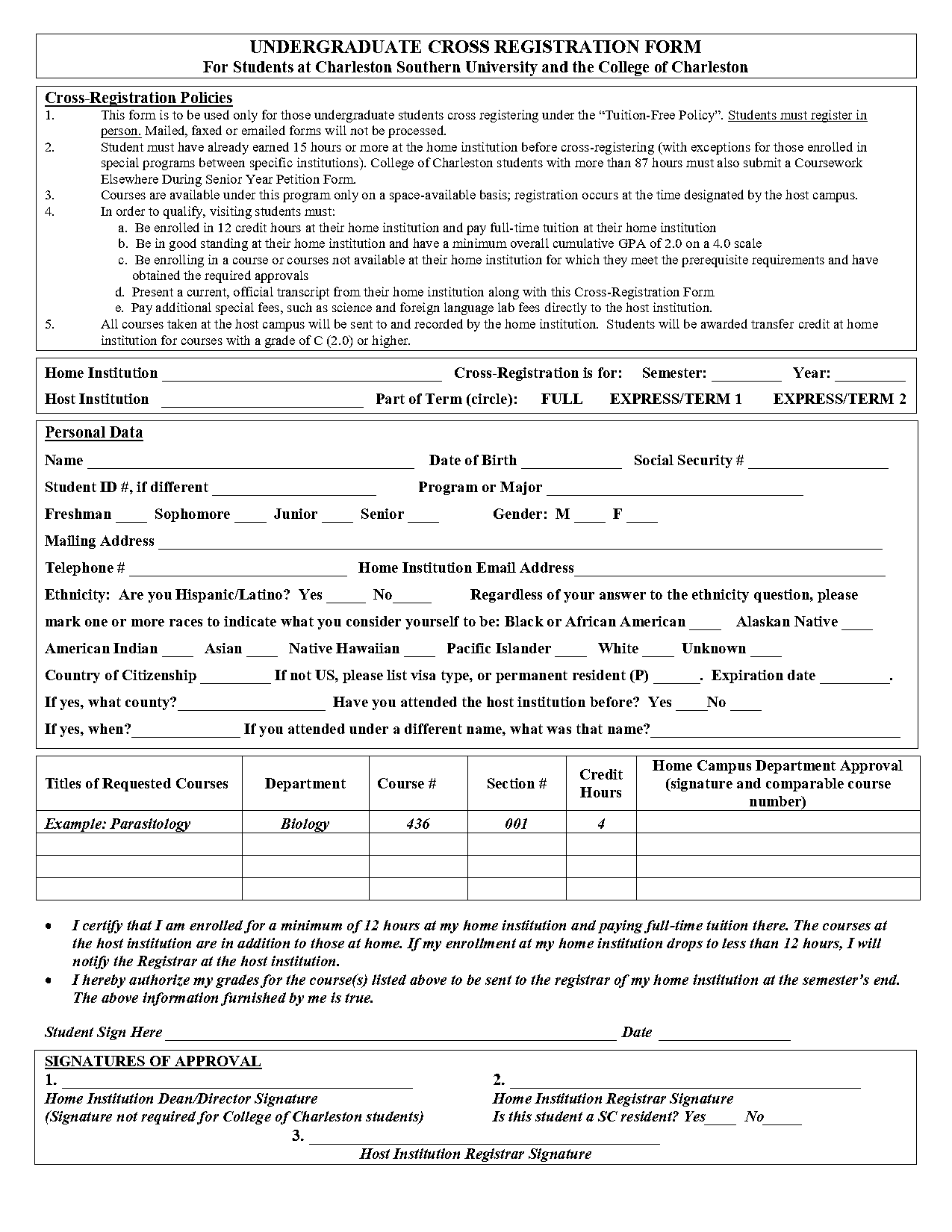 college of charleston course approval form