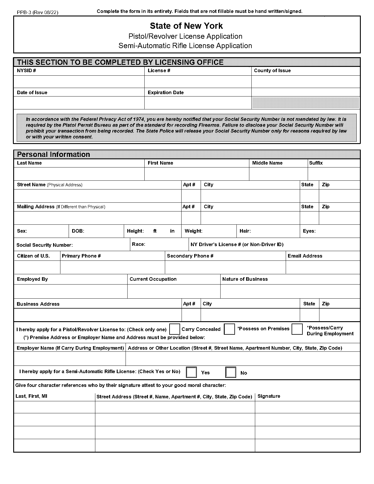 orange county ny pistol permit character reference form