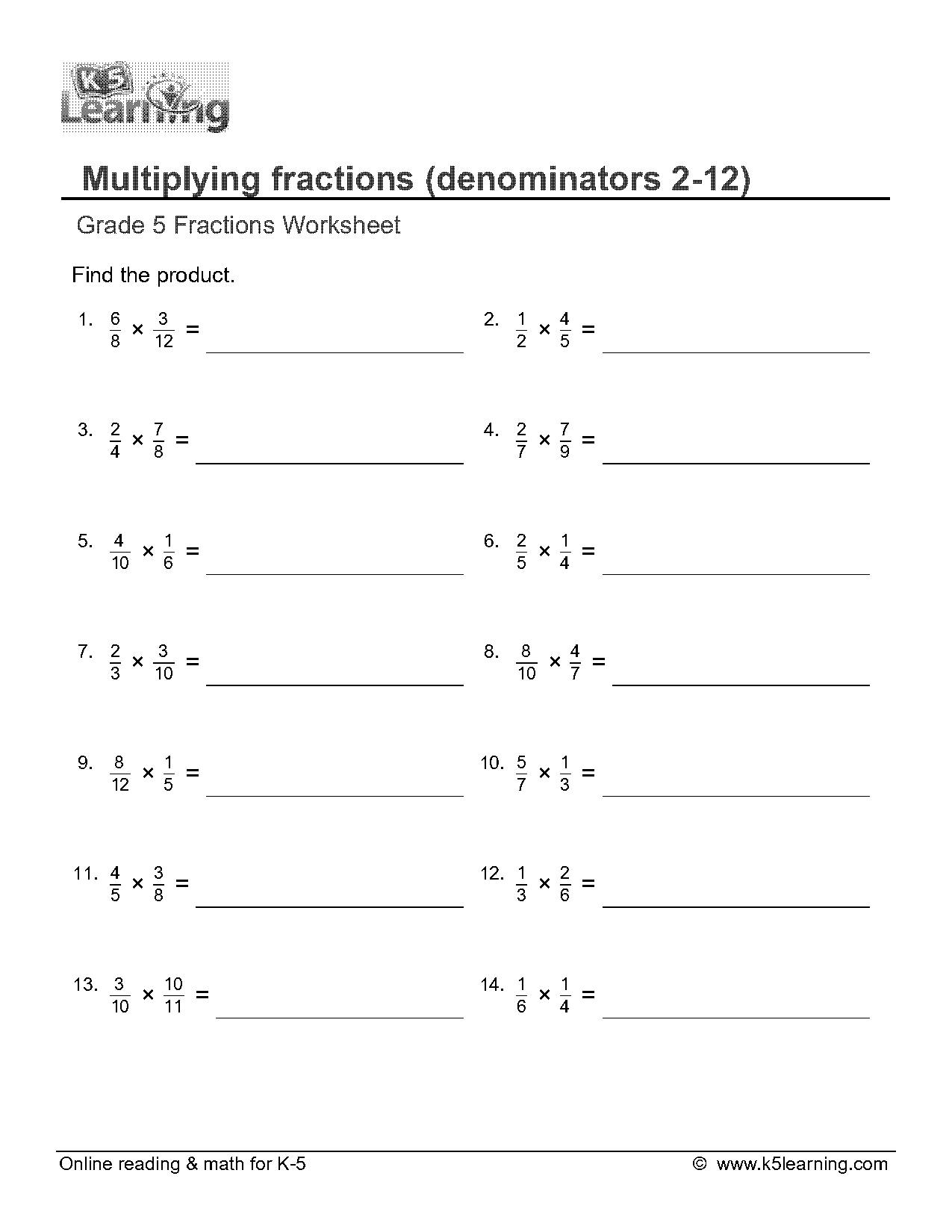 multiplying by a fraction worksheet