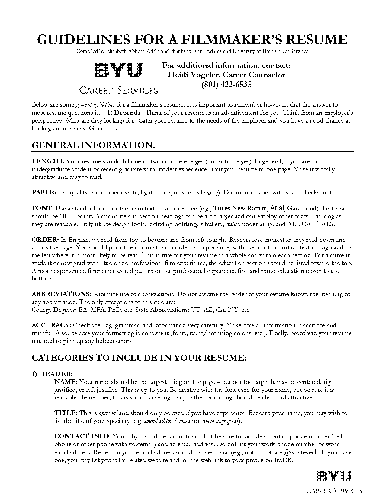 film resume no experience