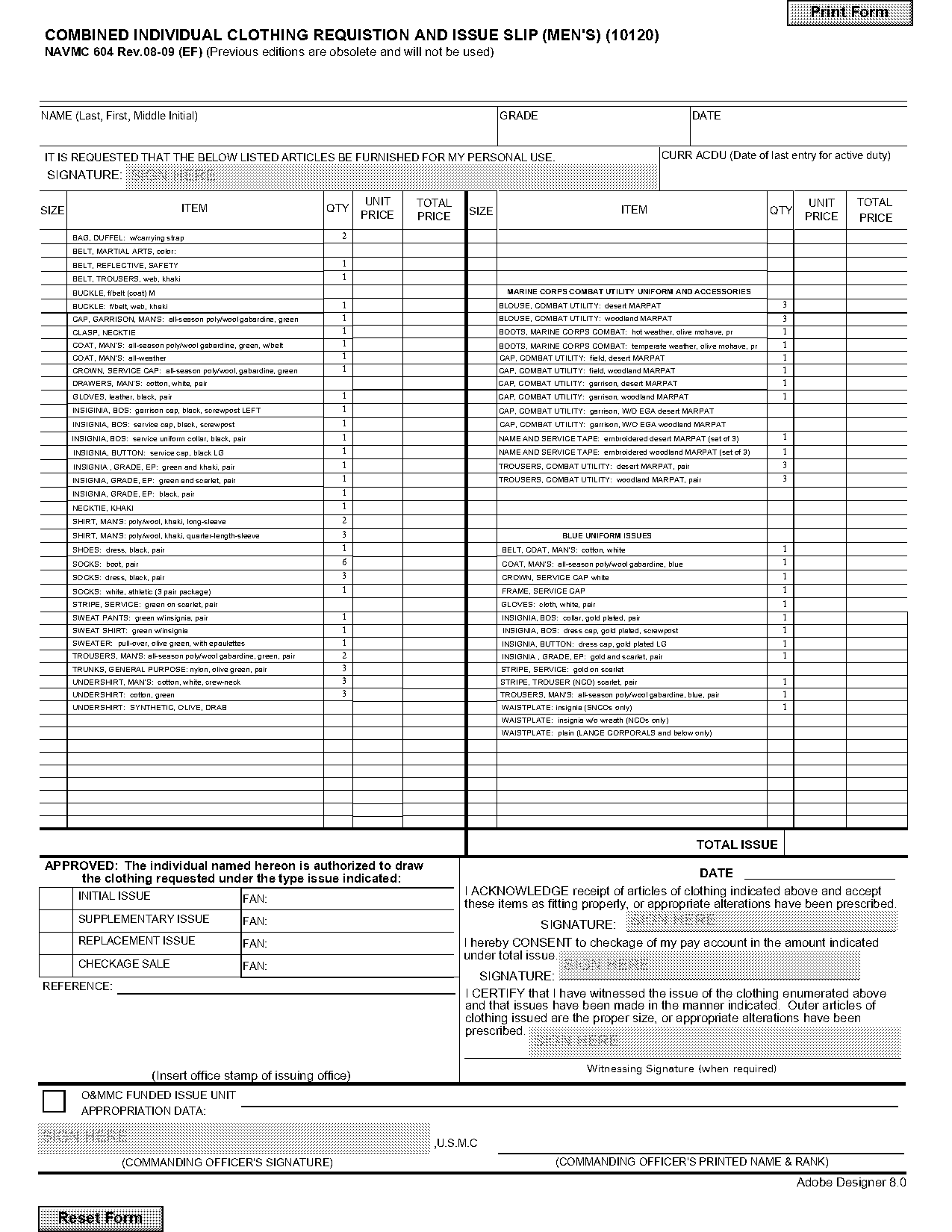 order form for clothing template