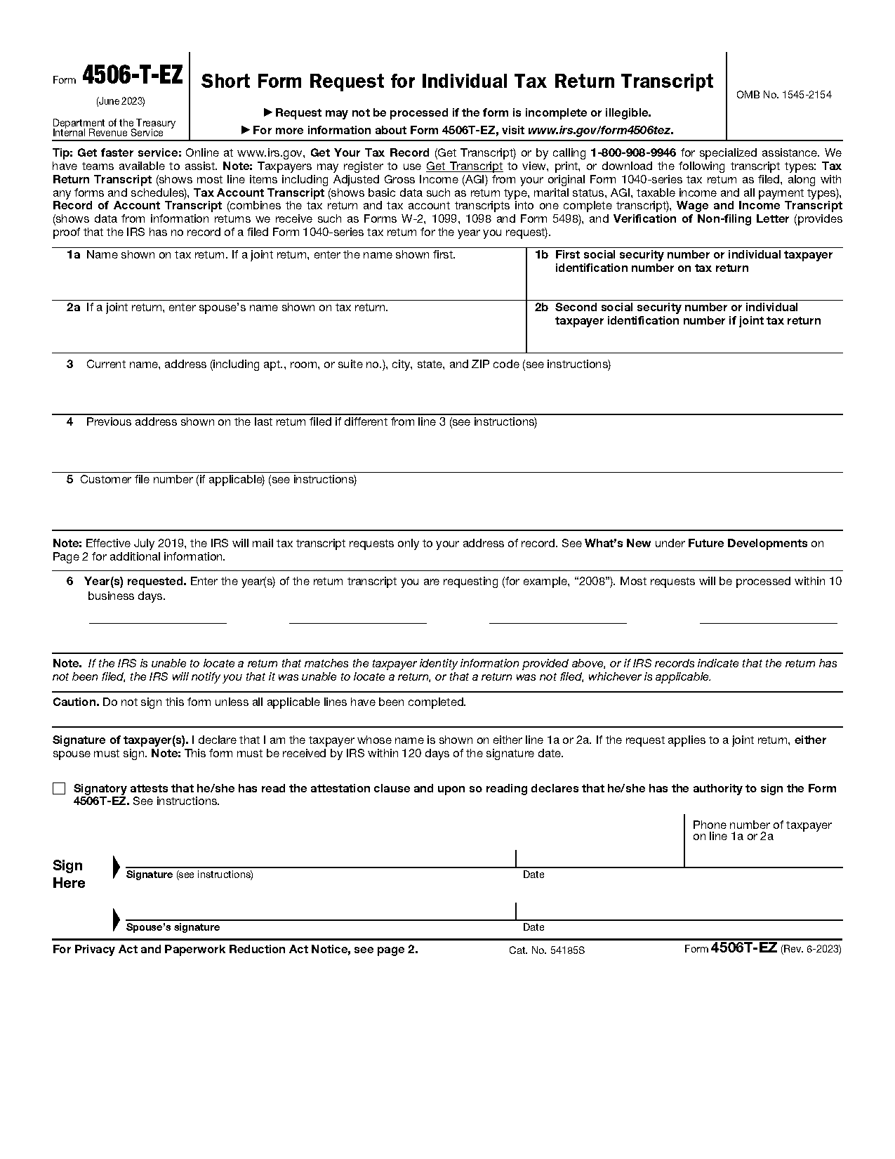 non filing form from irs