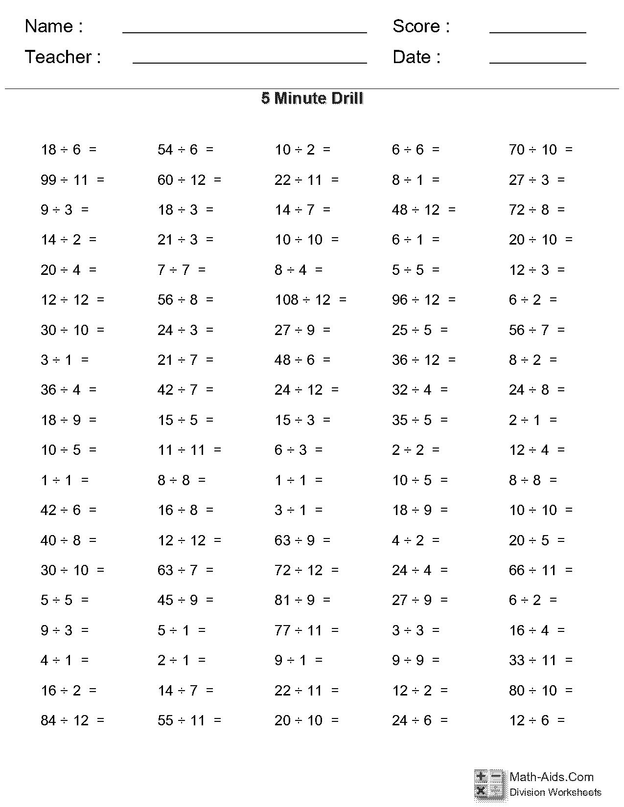 math aids division worksheets