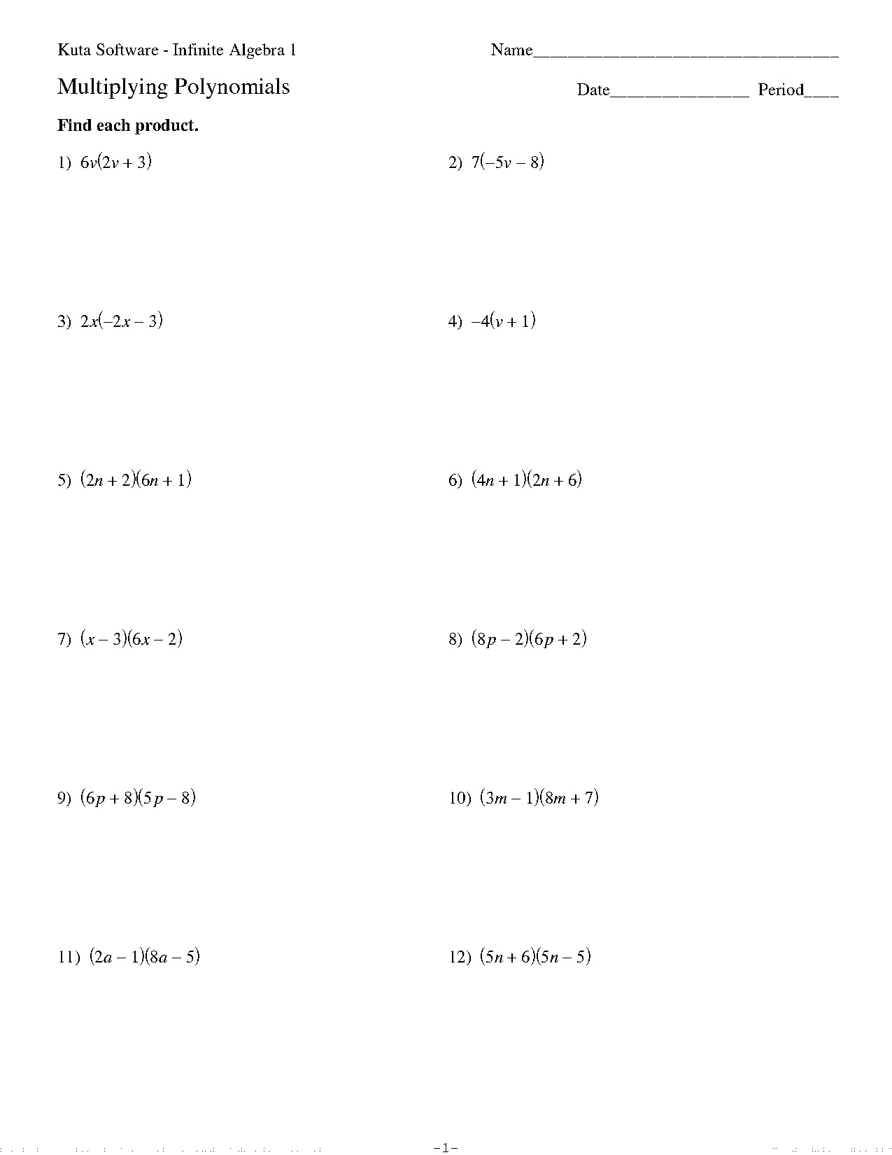 free worksheets on multiplication