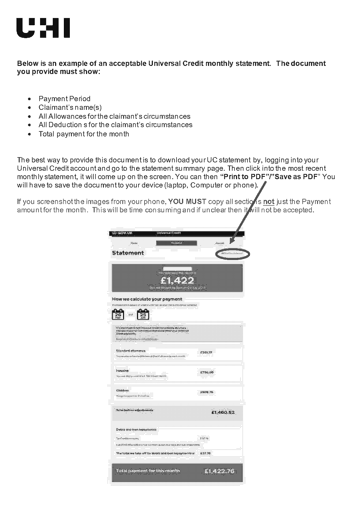 universal credit payment statement