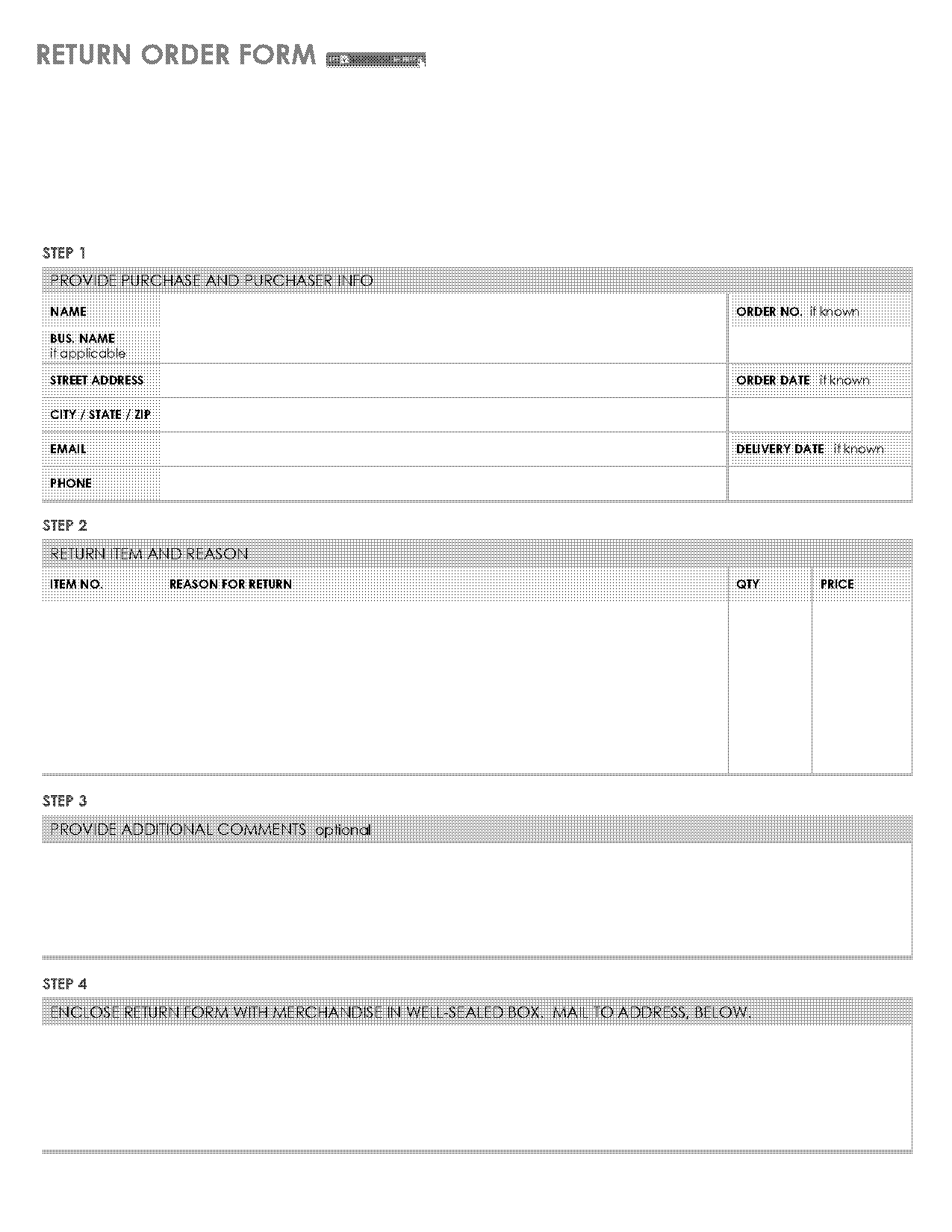 order form for clothing template