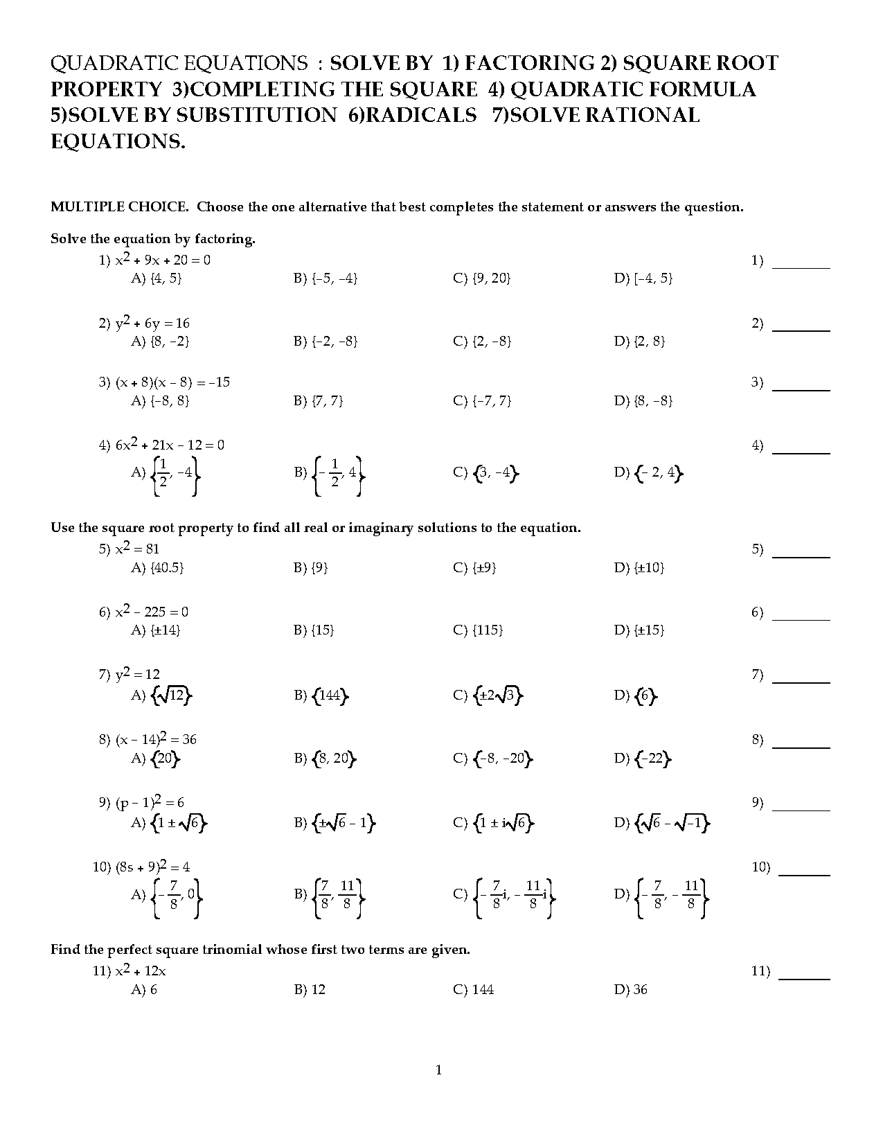 solve quadratic equation using square root property