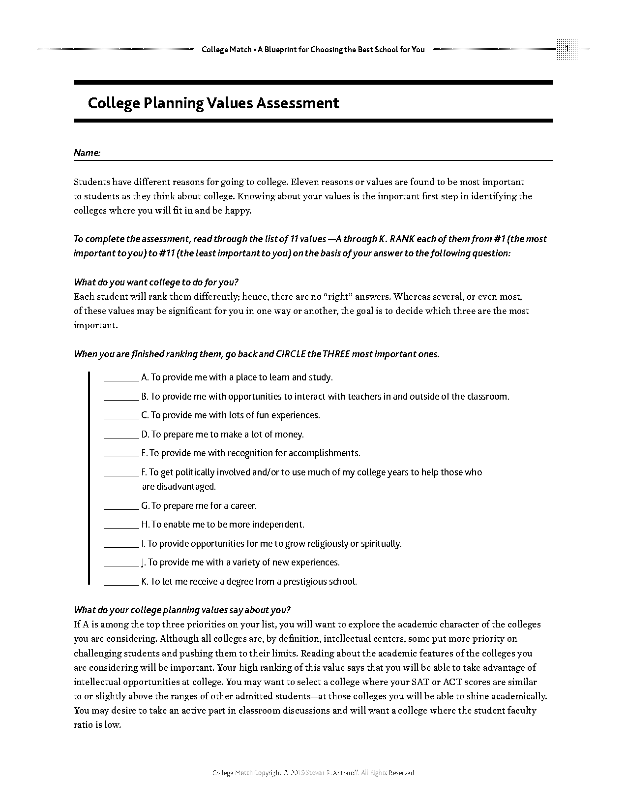 high school pdf worksheet college planning