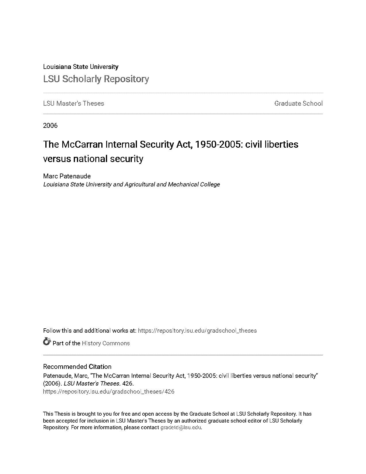 when was the mccarran internal security act act made