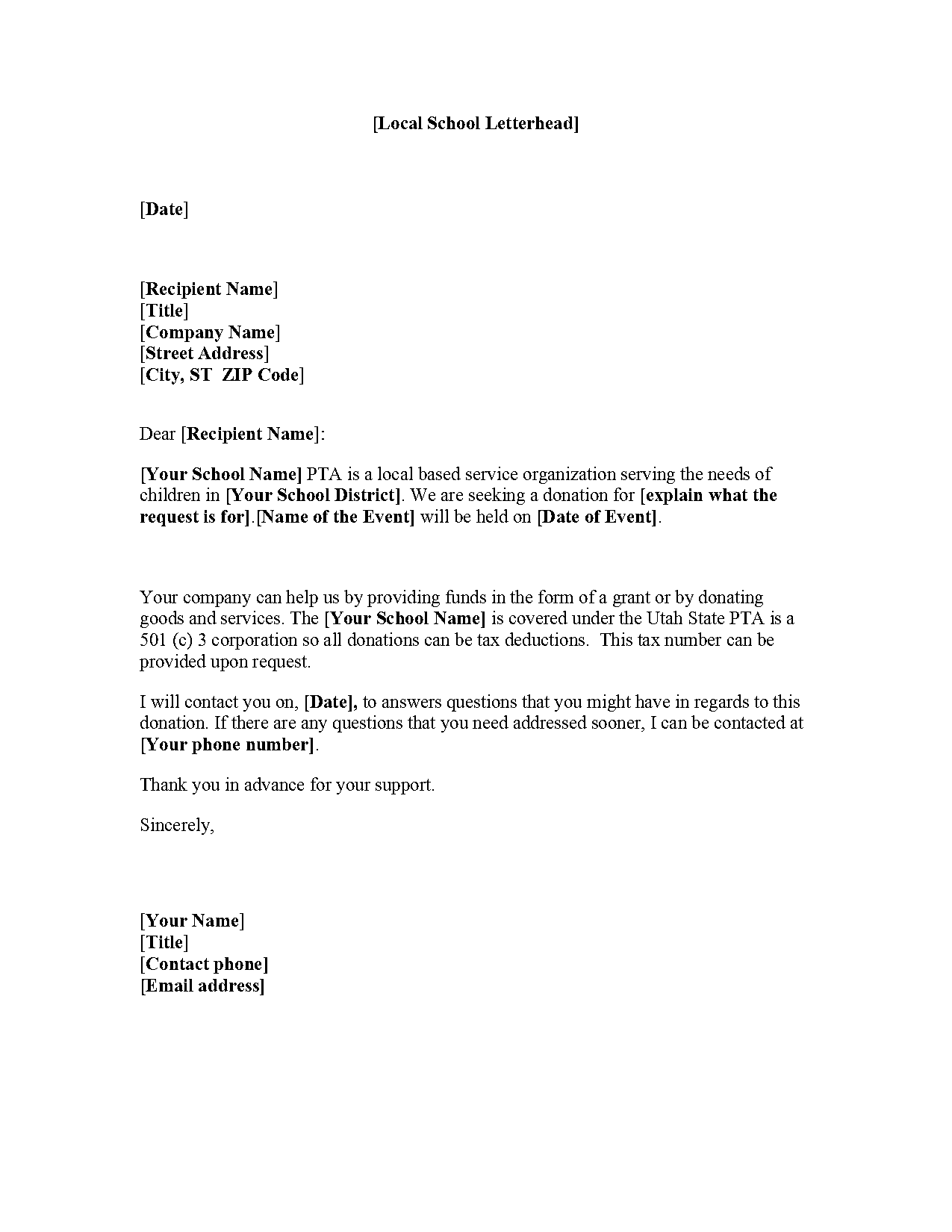 example of letter to request donations