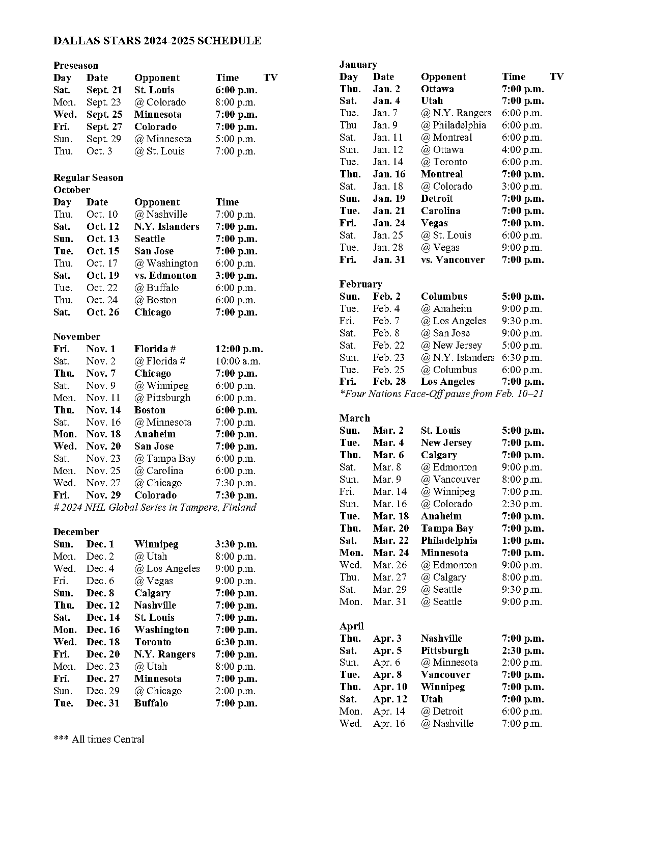 dallas st louis schedule