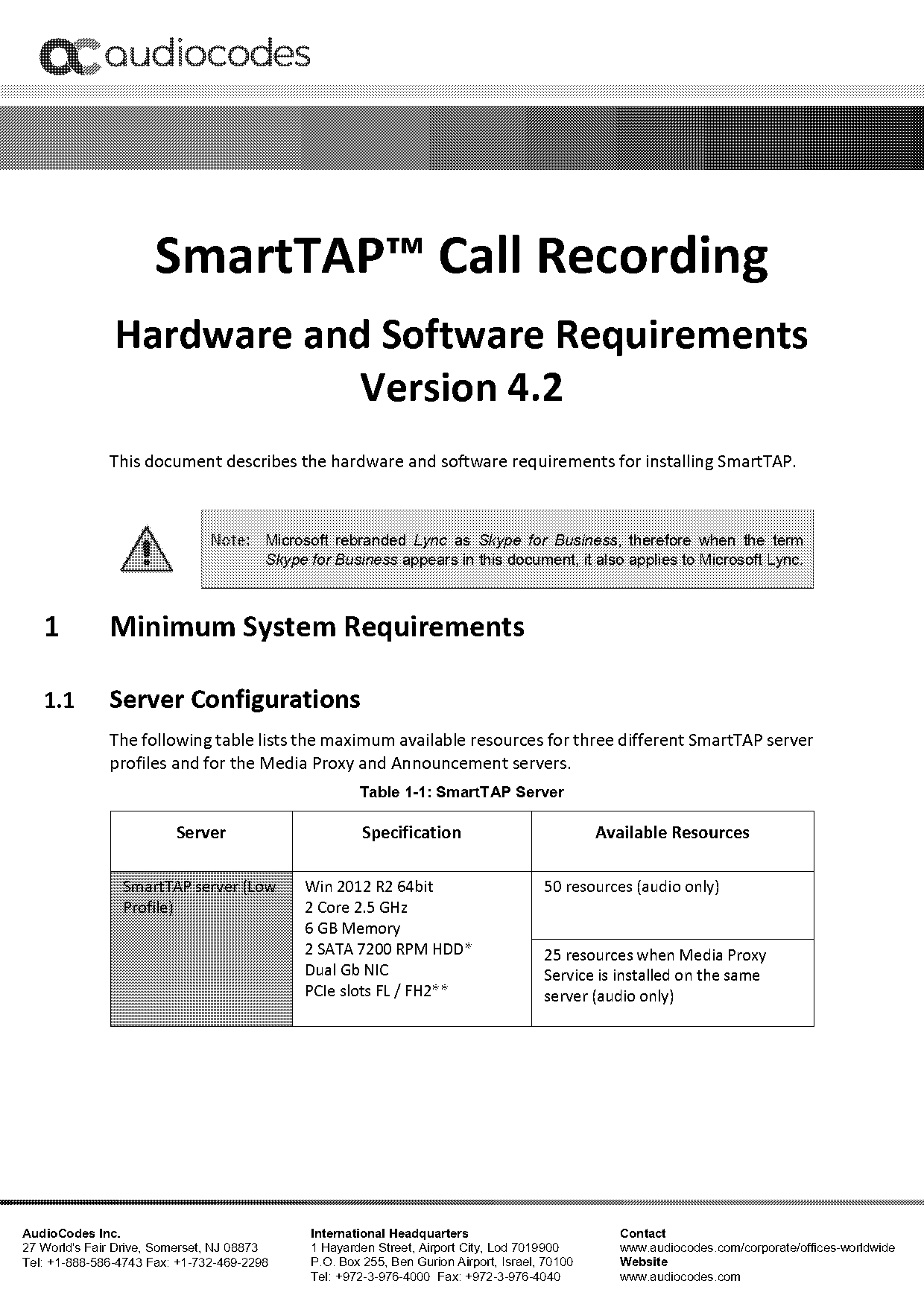 call recording server spec sheet