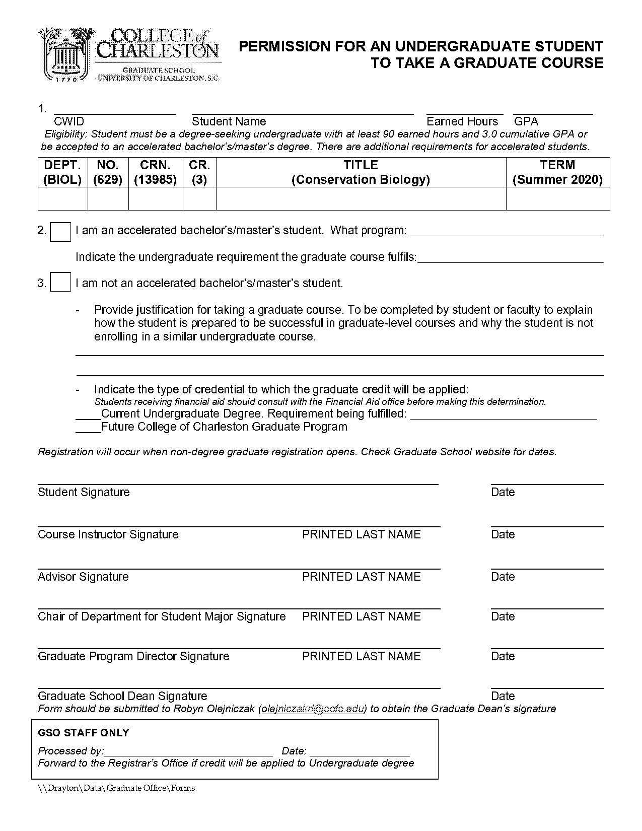 college of charleston course approval form