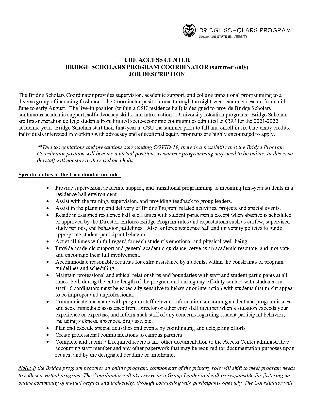 program coordinator job description resume