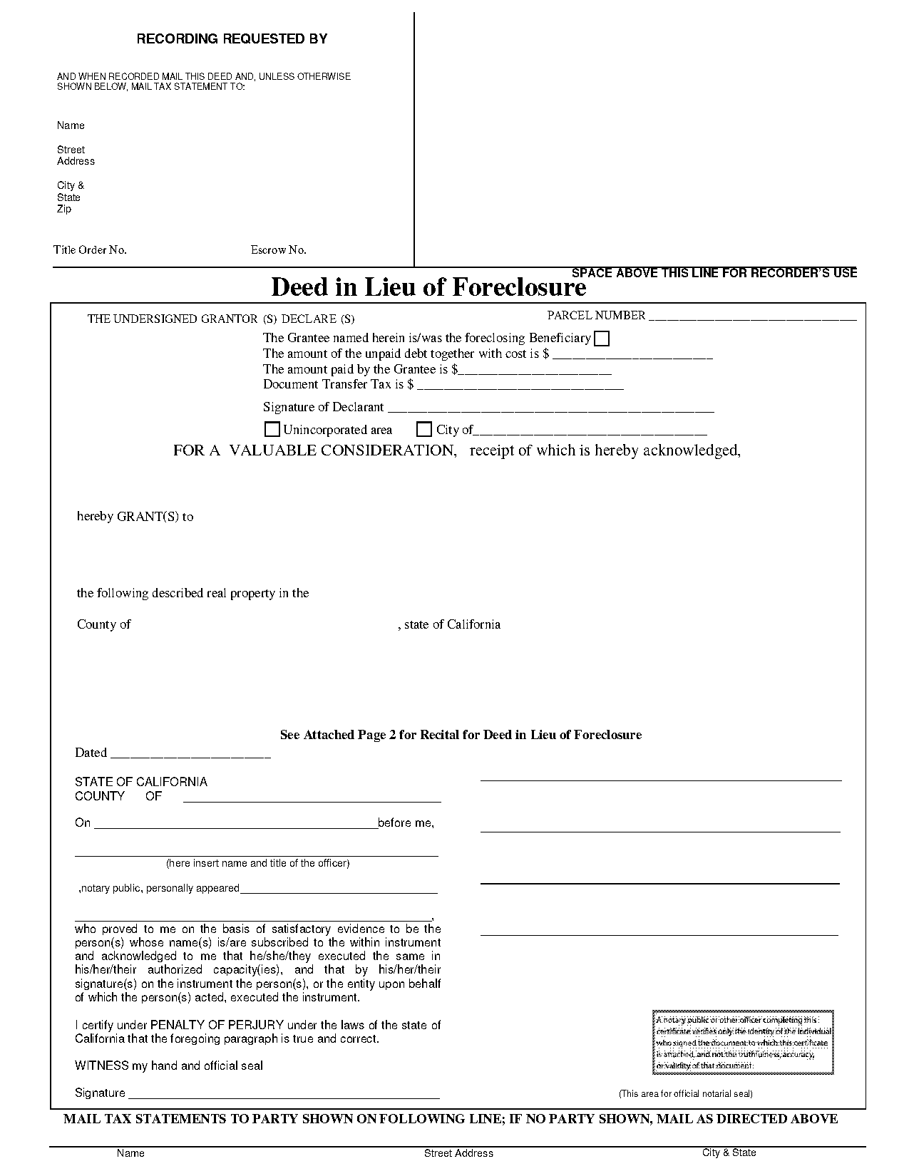 deed in lieu of foreclosure with release form pdf