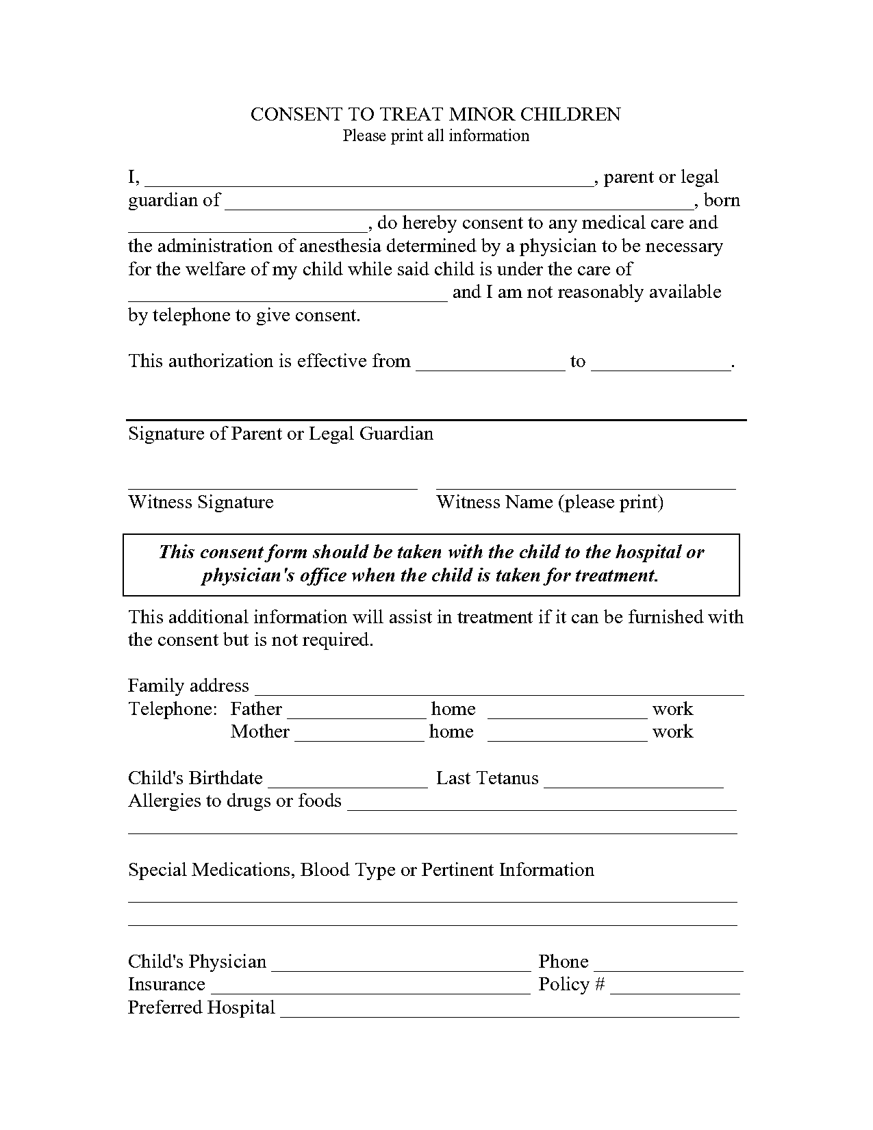 medical release consent form babysitter