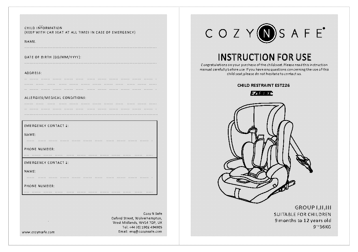 cozy n safe car seat instructions