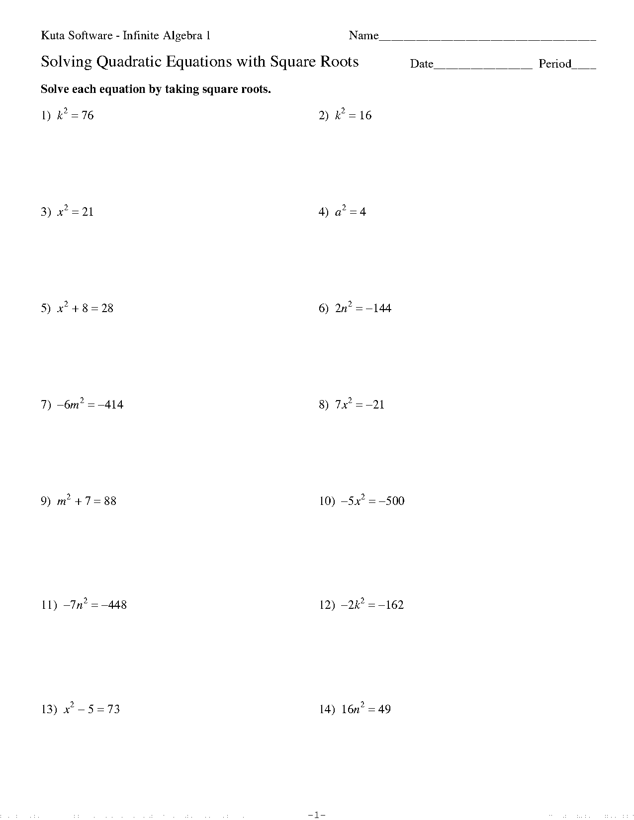 solve quadratic equation using square root property