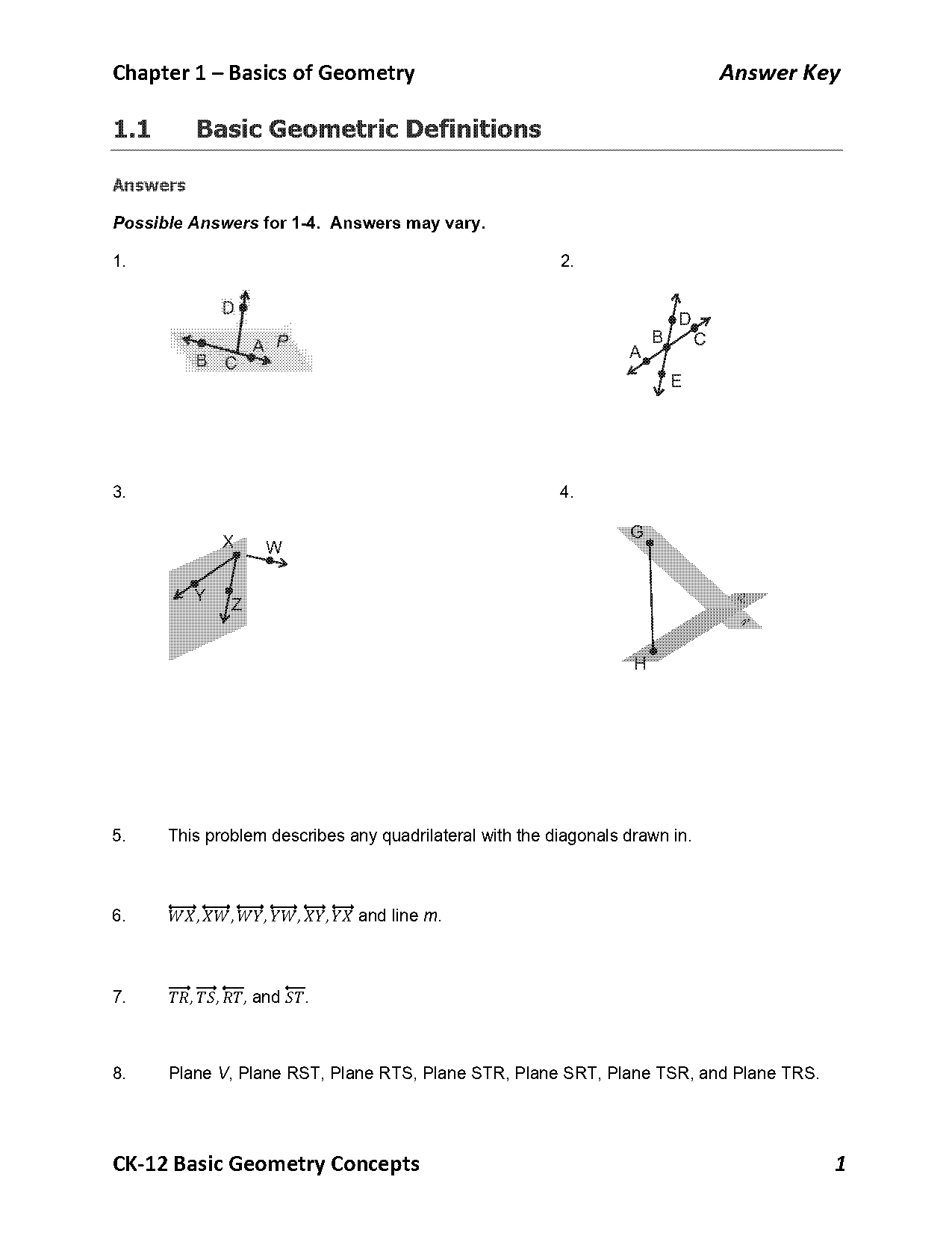 basic geometry definitions independent practice worksheet answers