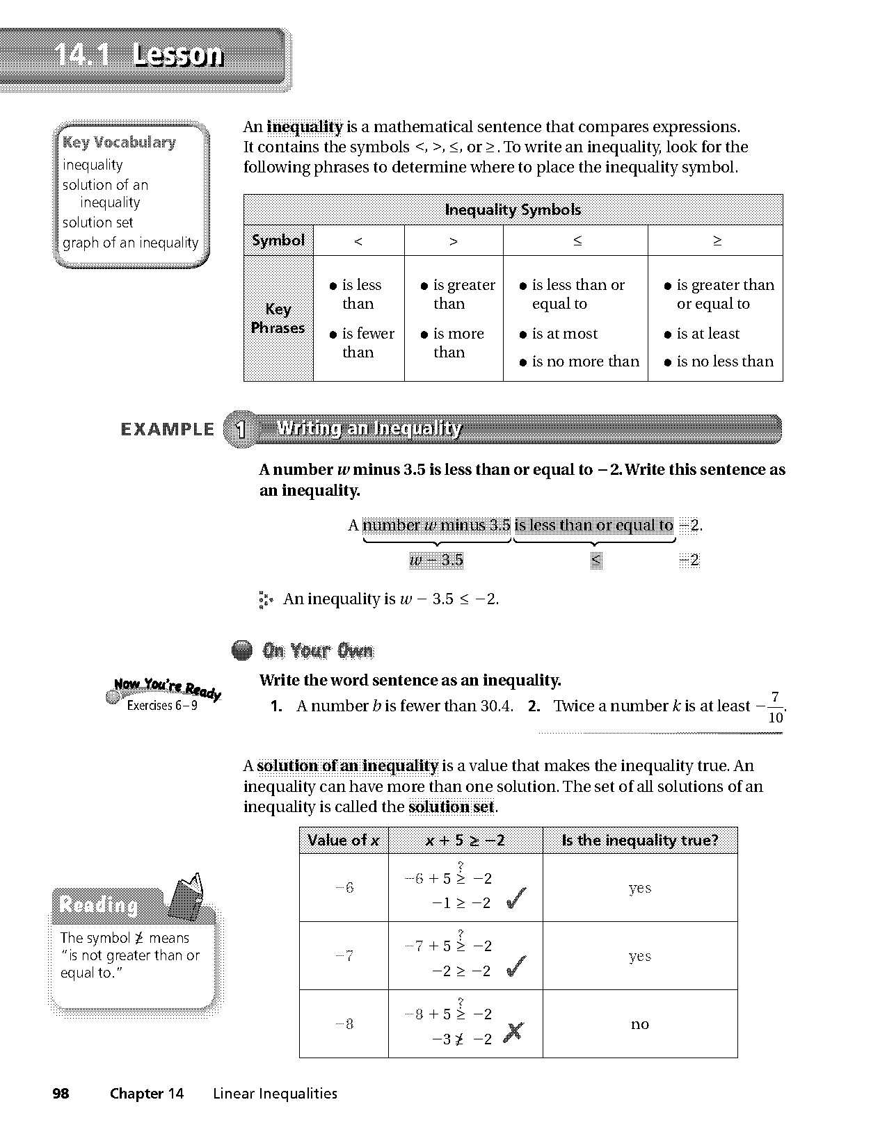 write an inequality statement to show