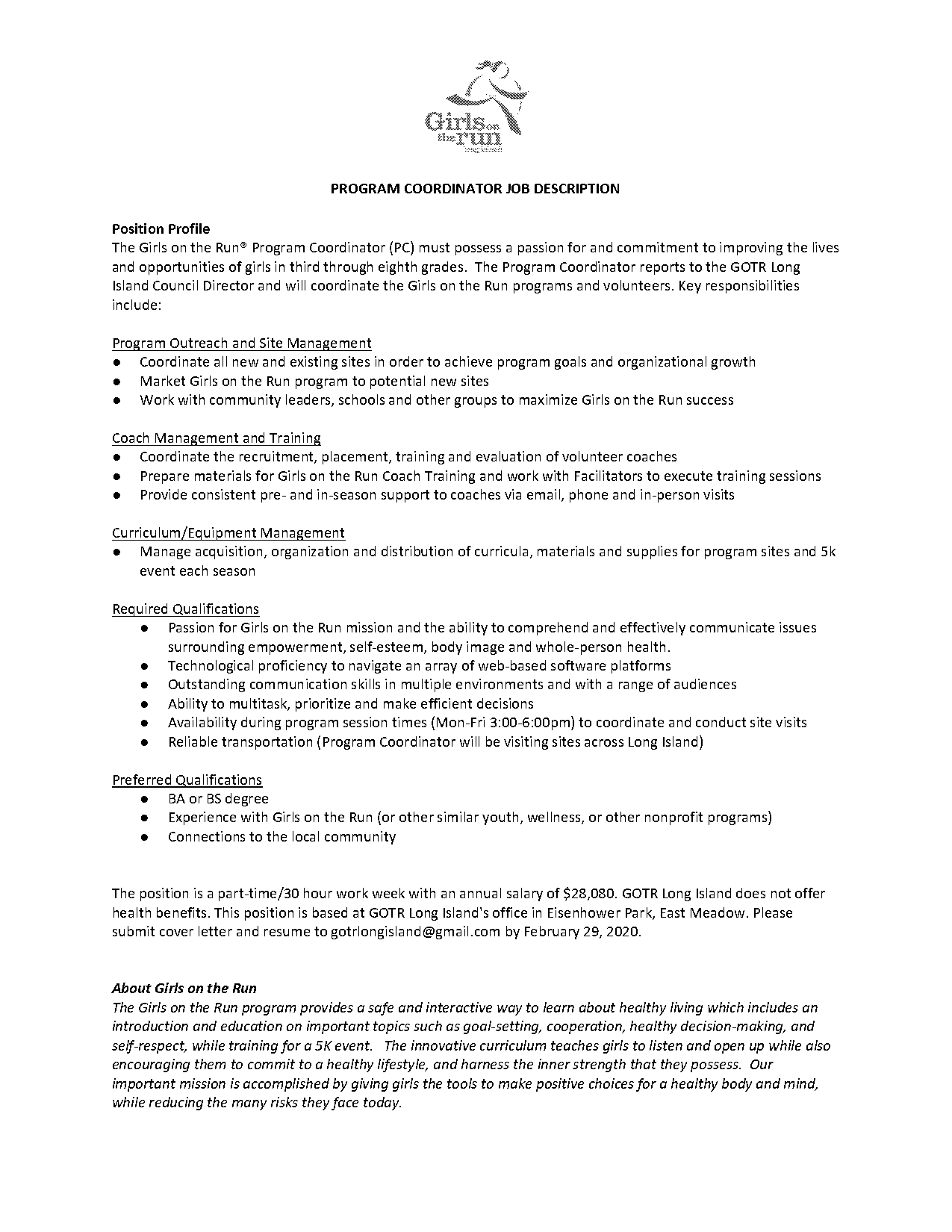 program coordinator job description resume