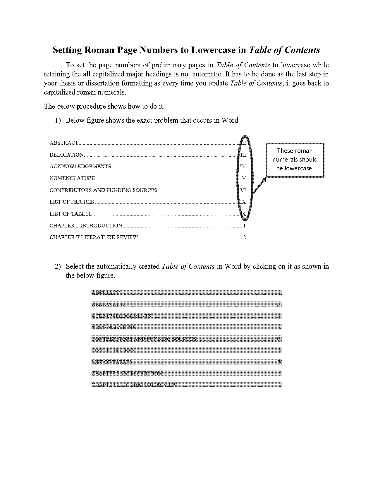 latex table of contents formatting