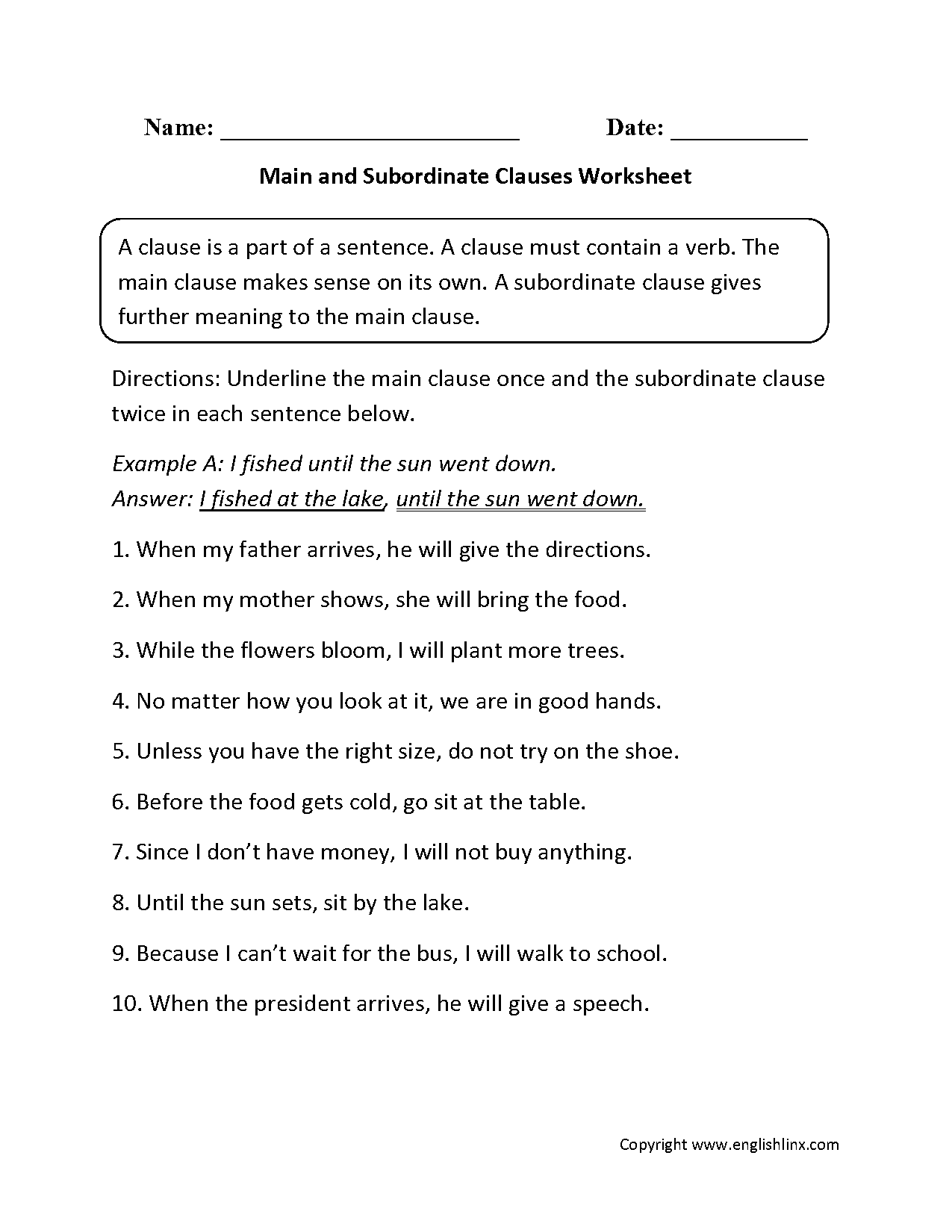 identify the clause exercise