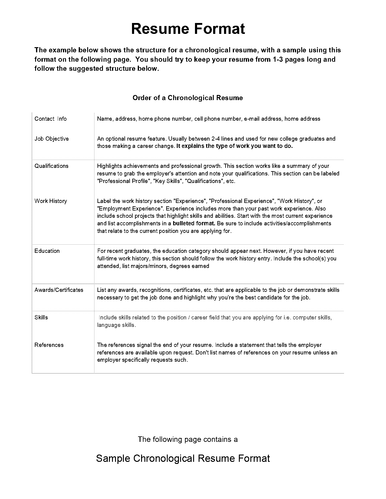 basic resume format in word