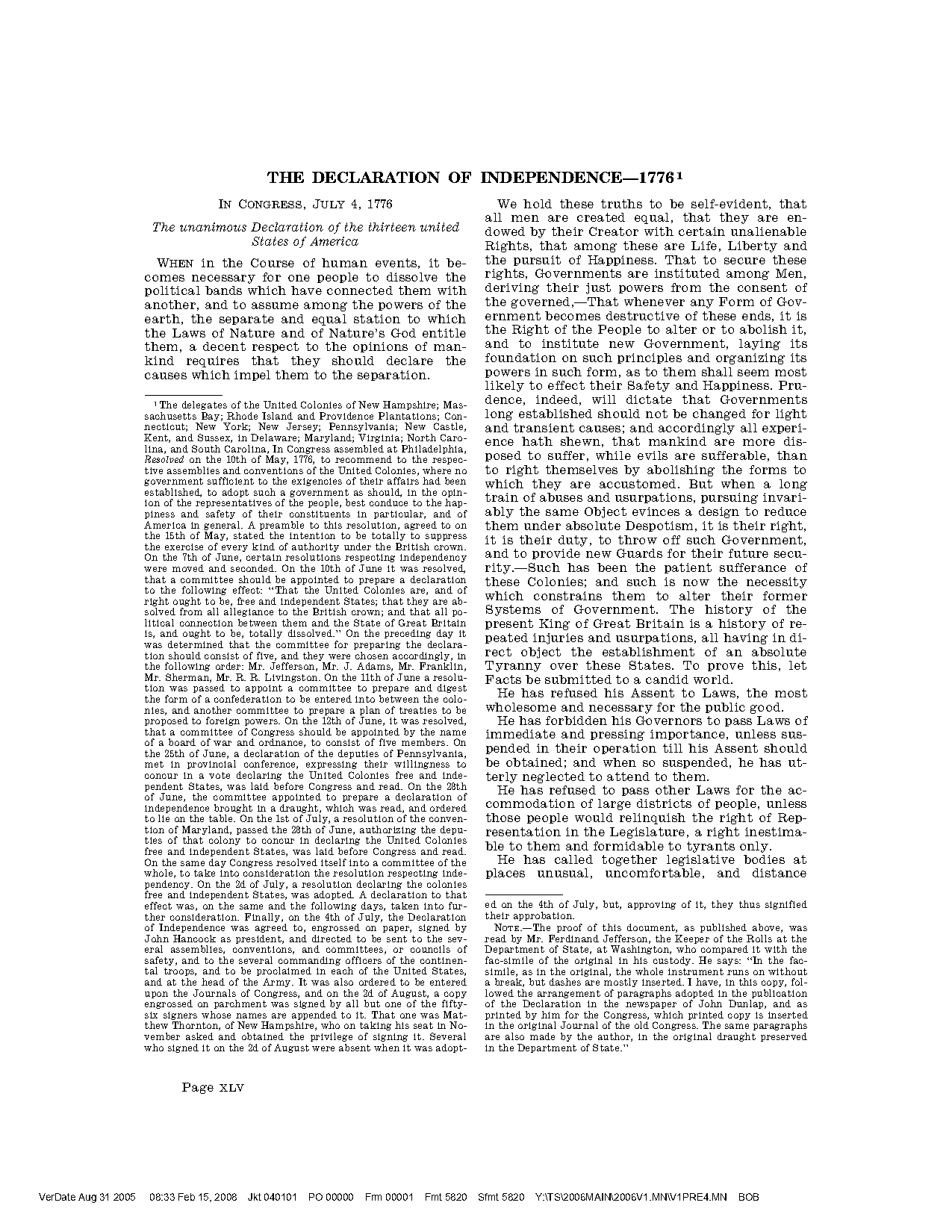 easy to read copy of declaration of independence