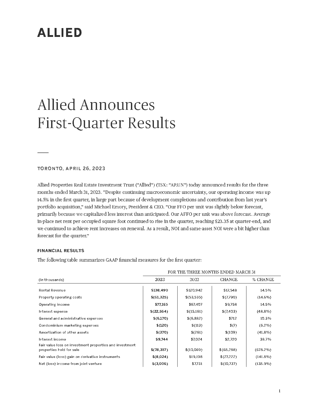 choice properties reit press release