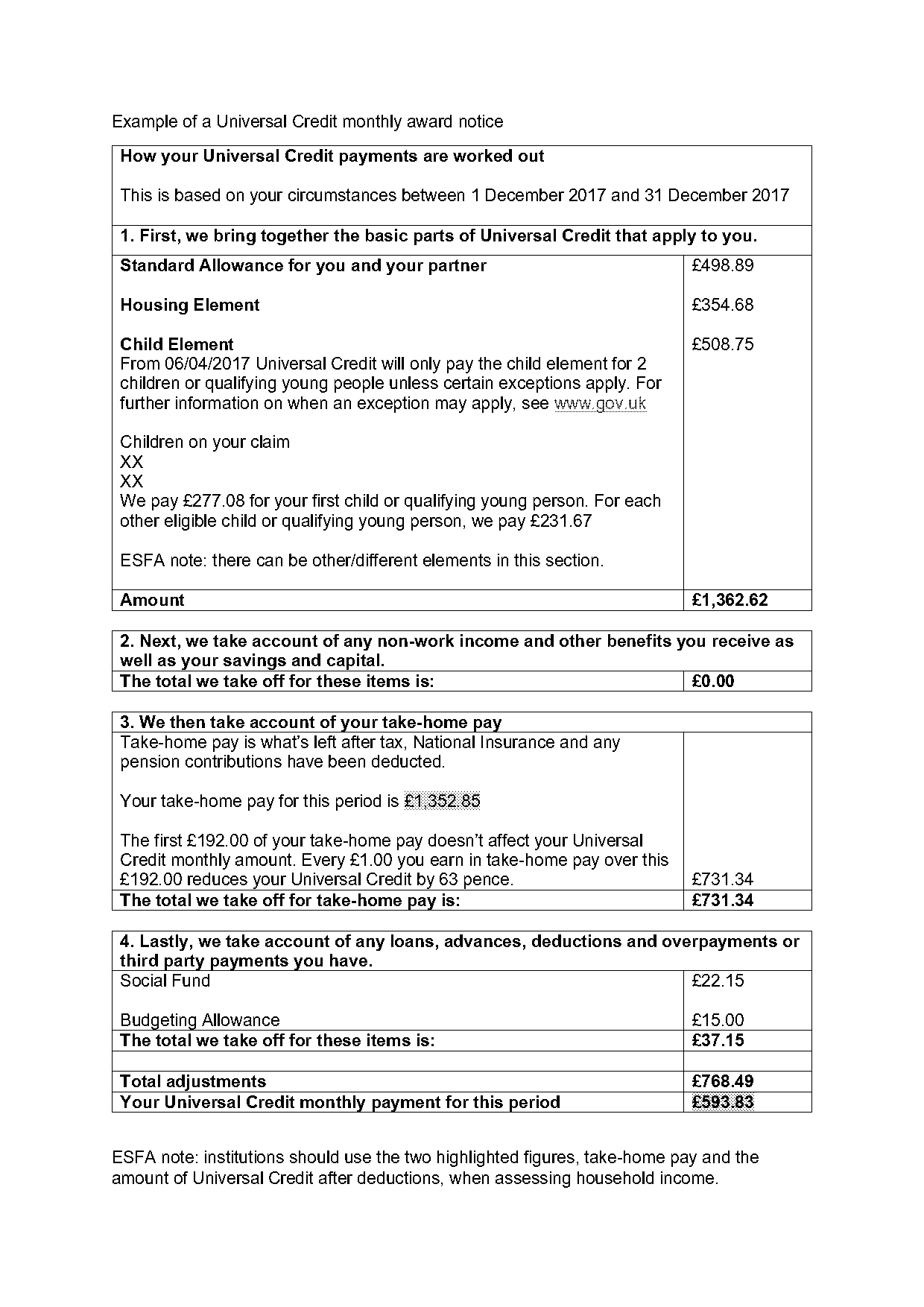 universal credit payment statement