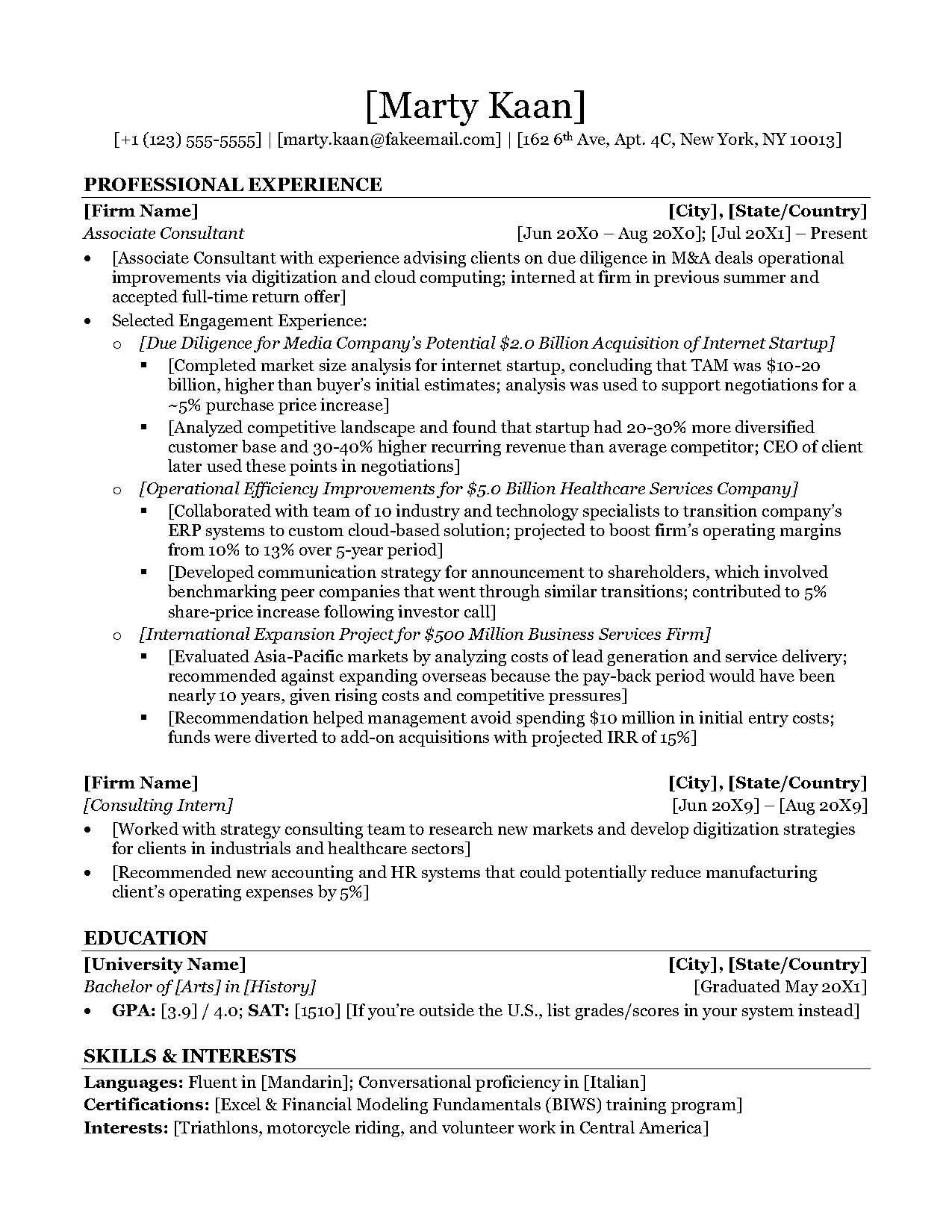 entry private equity resume