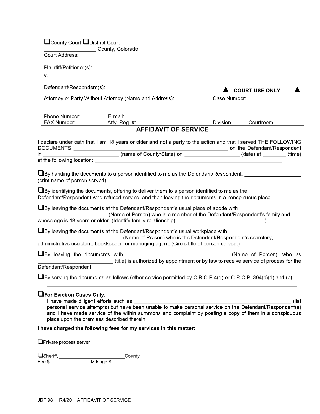 subpoena affidavit of service