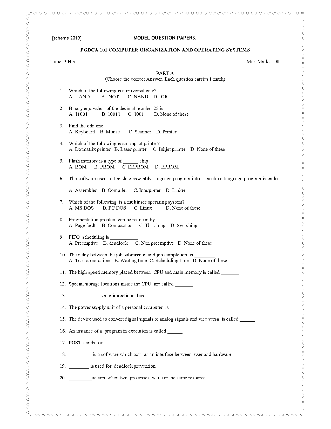 hartron pgdca sample paper