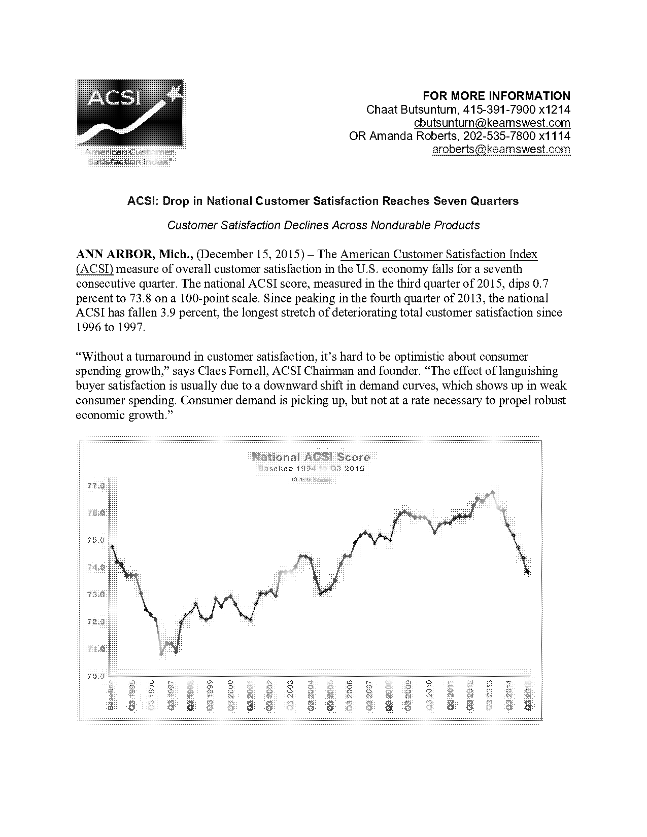 quarterly customer satisfaction index