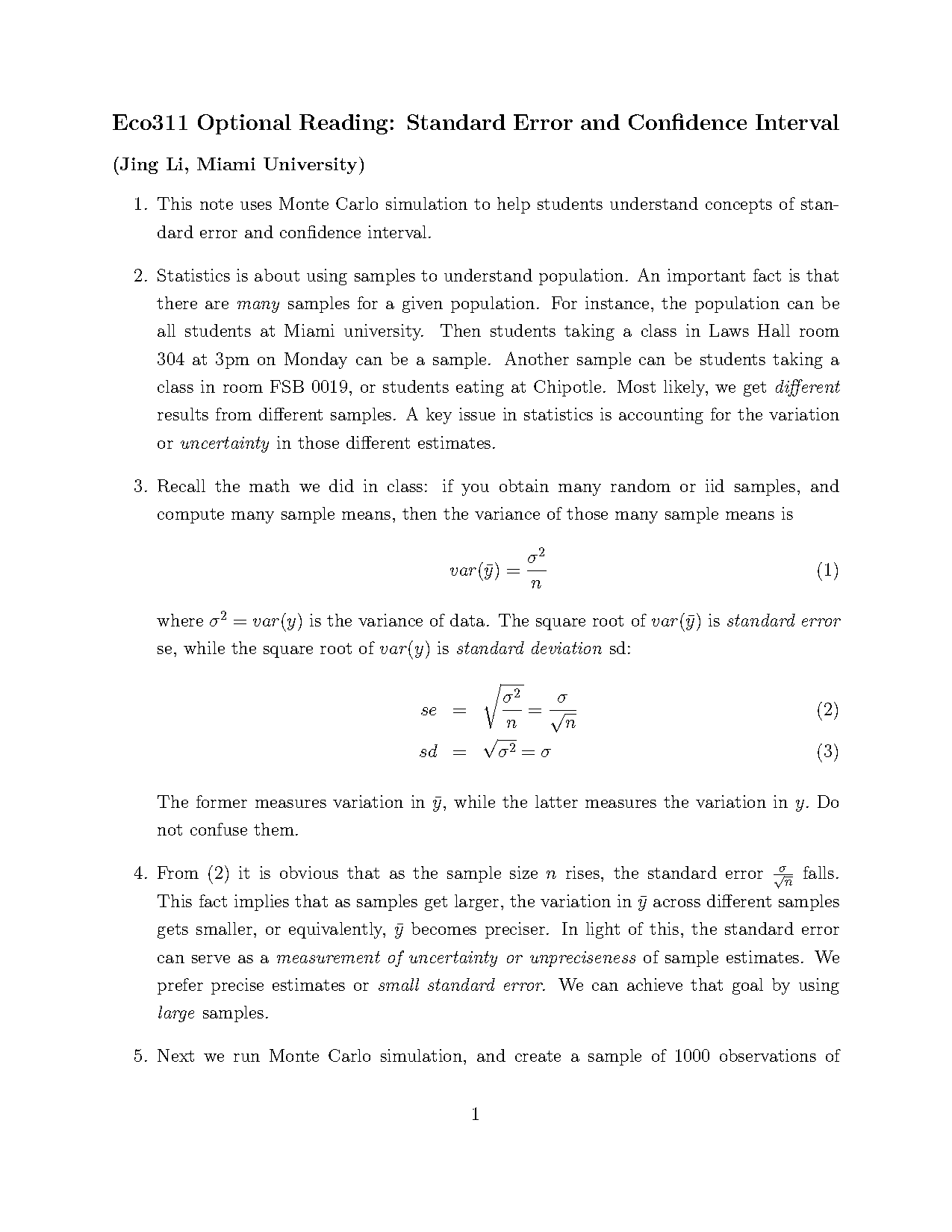 monte carlo simulation to create sample data