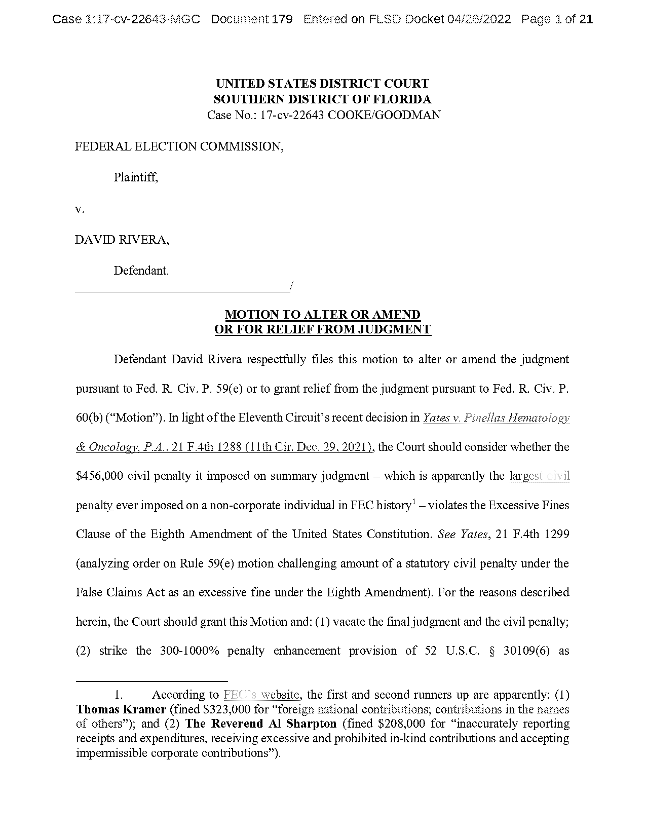 motion to amend final judgment florida