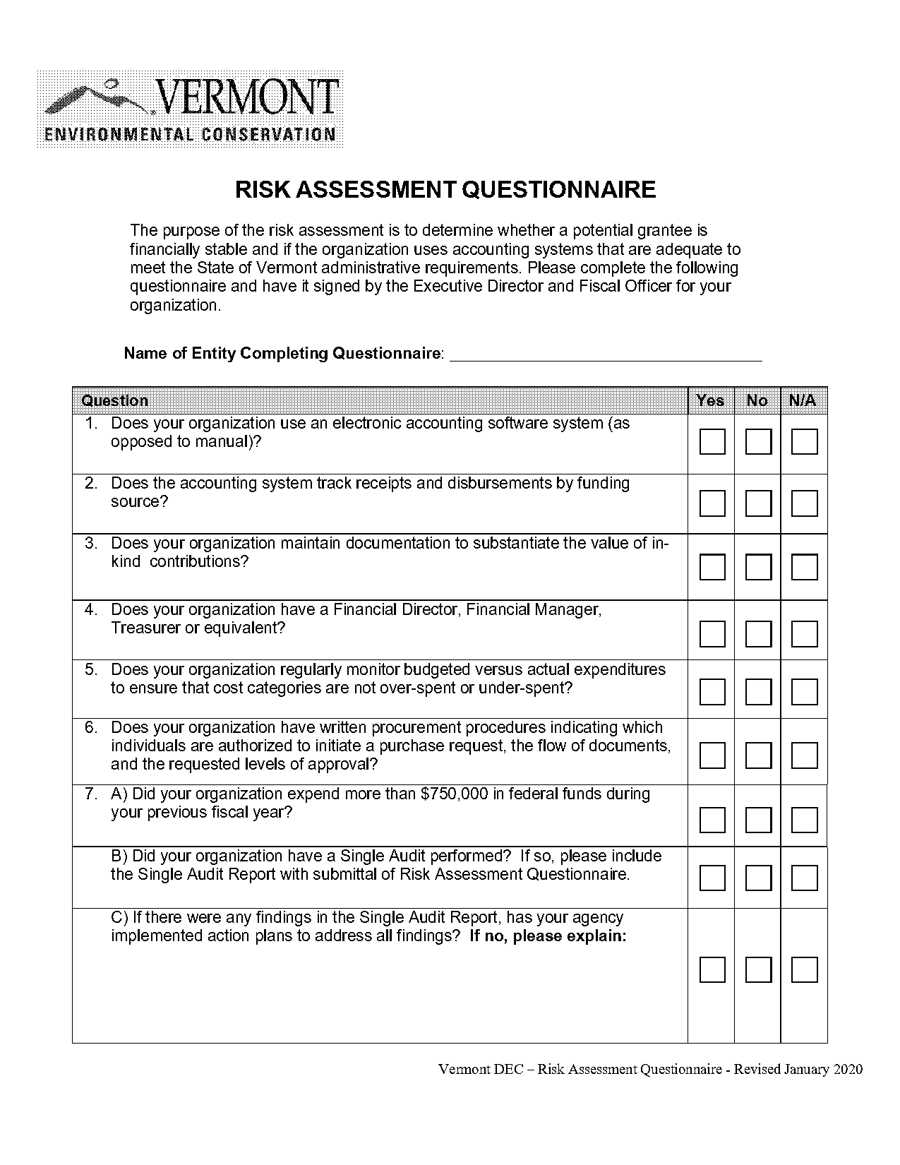 accounting risk assessment questionnaire