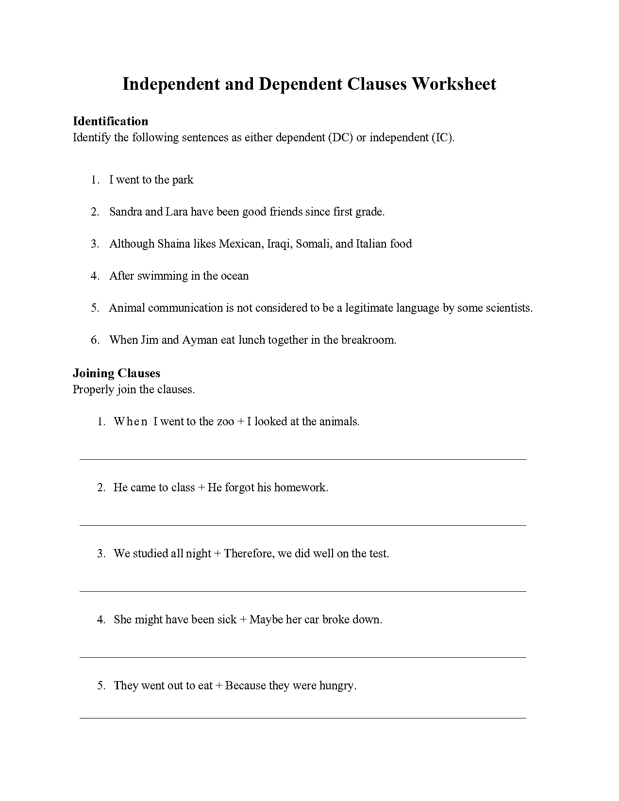 identify the clause exercise