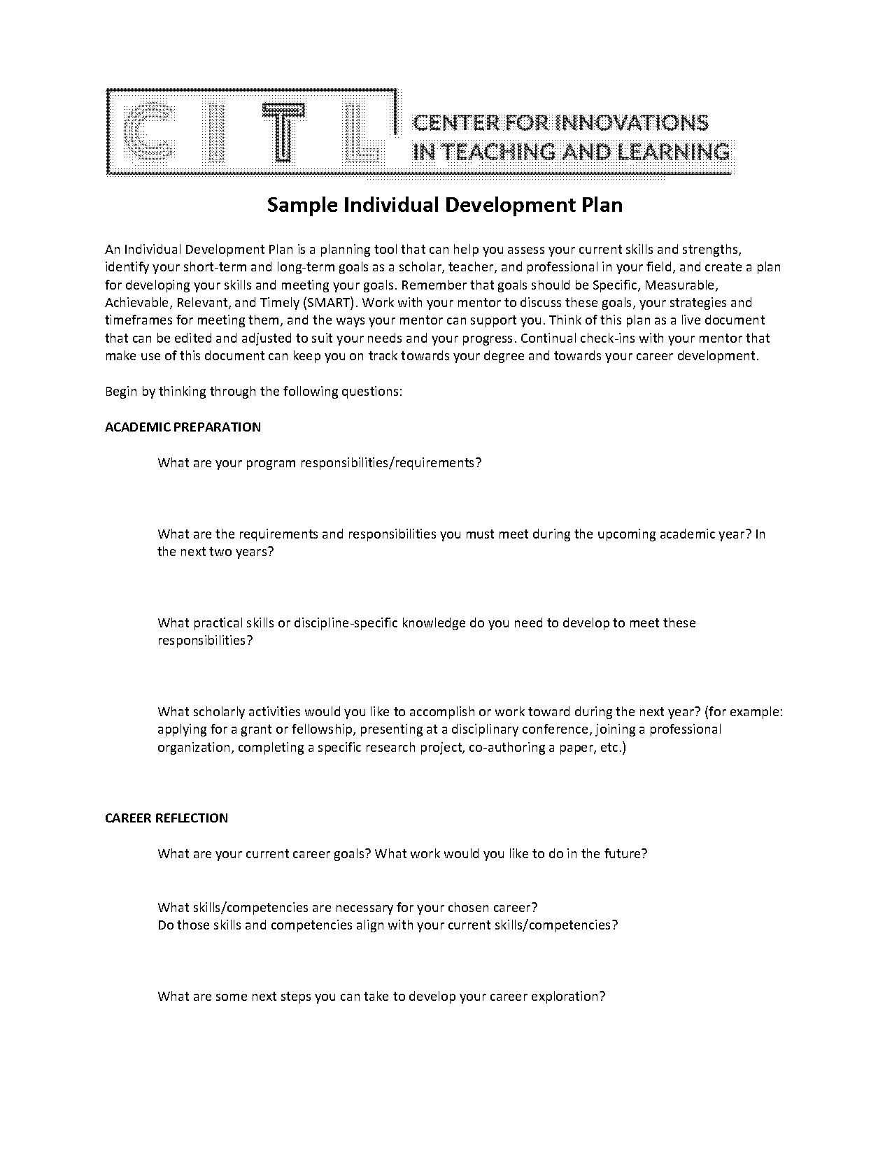 individual development plan for teachers sample