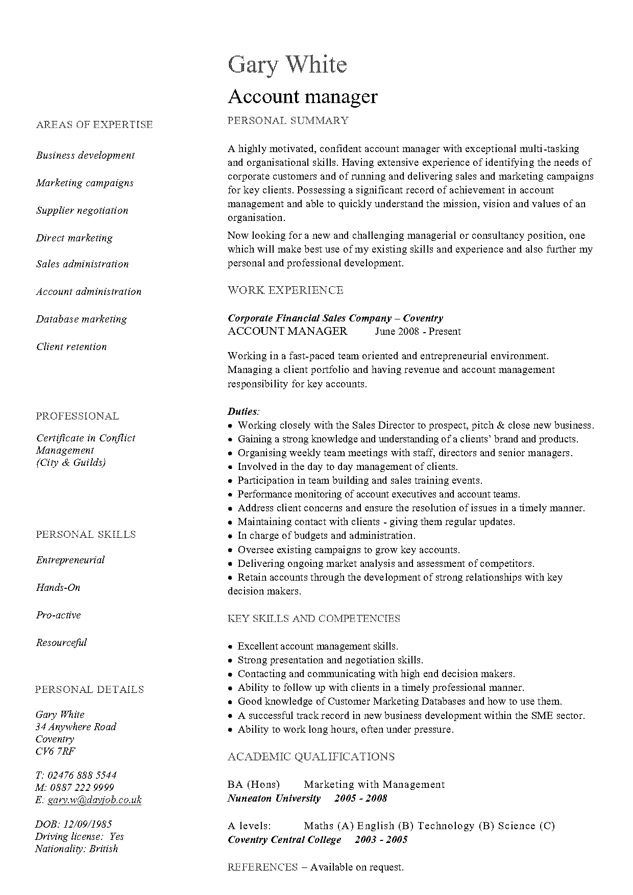 advertising account manager resume example