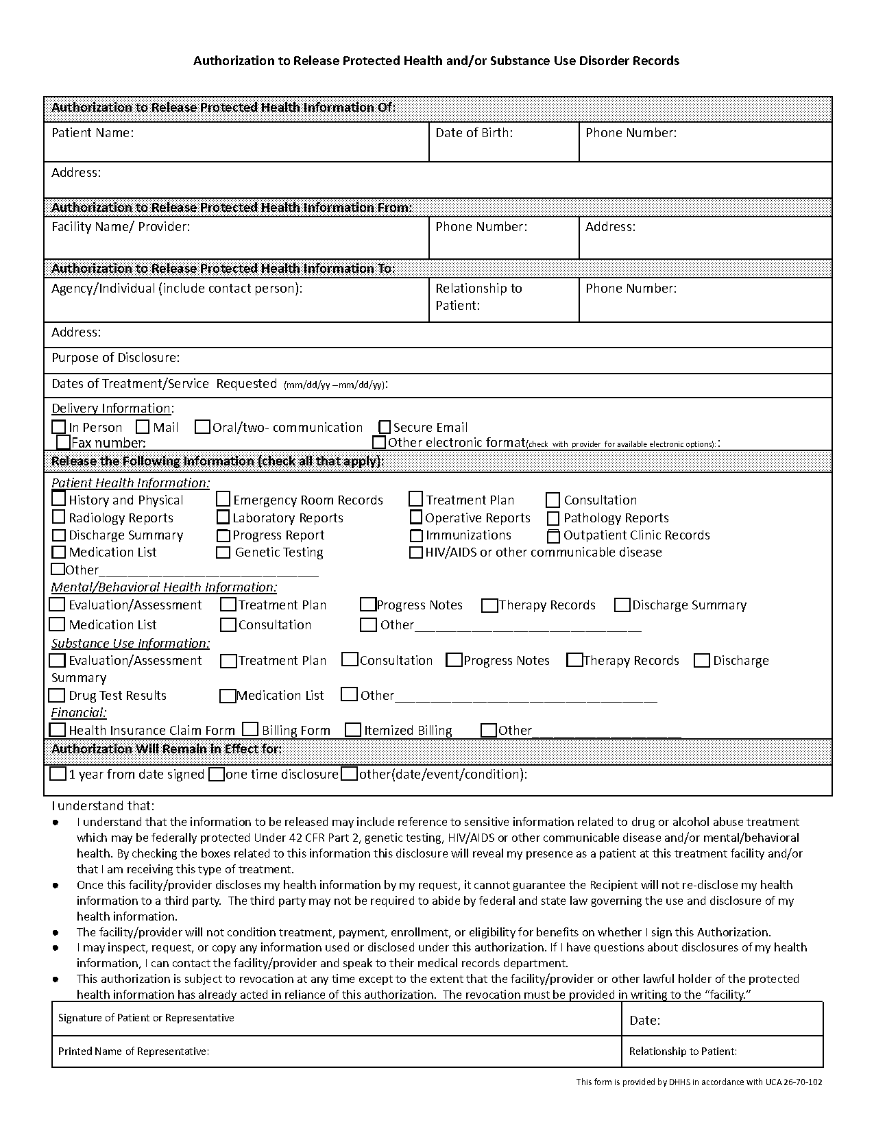 form to release medical records to patient