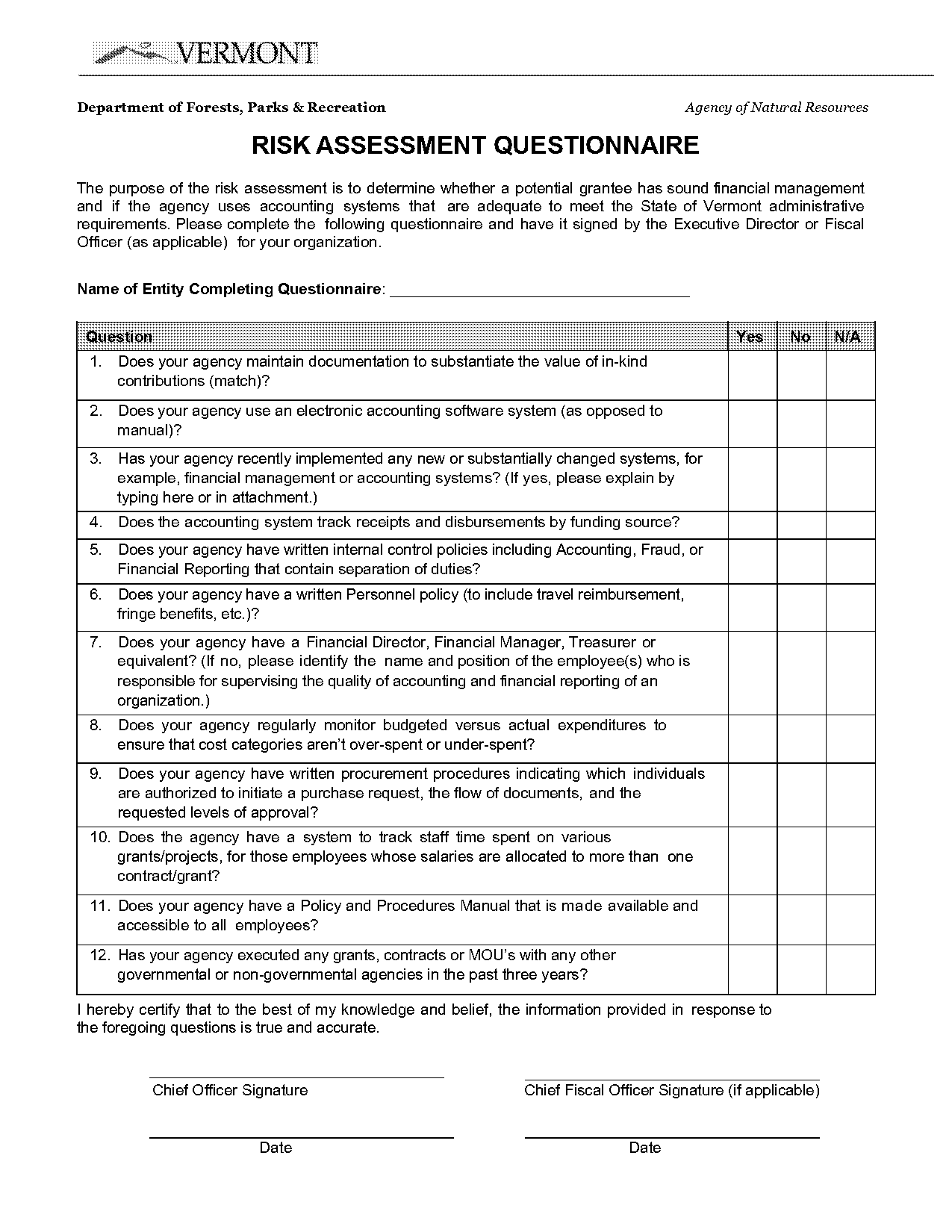 accounting risk assessment questionnaire