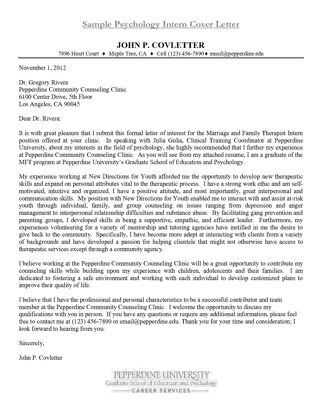 application letter sample for psychology