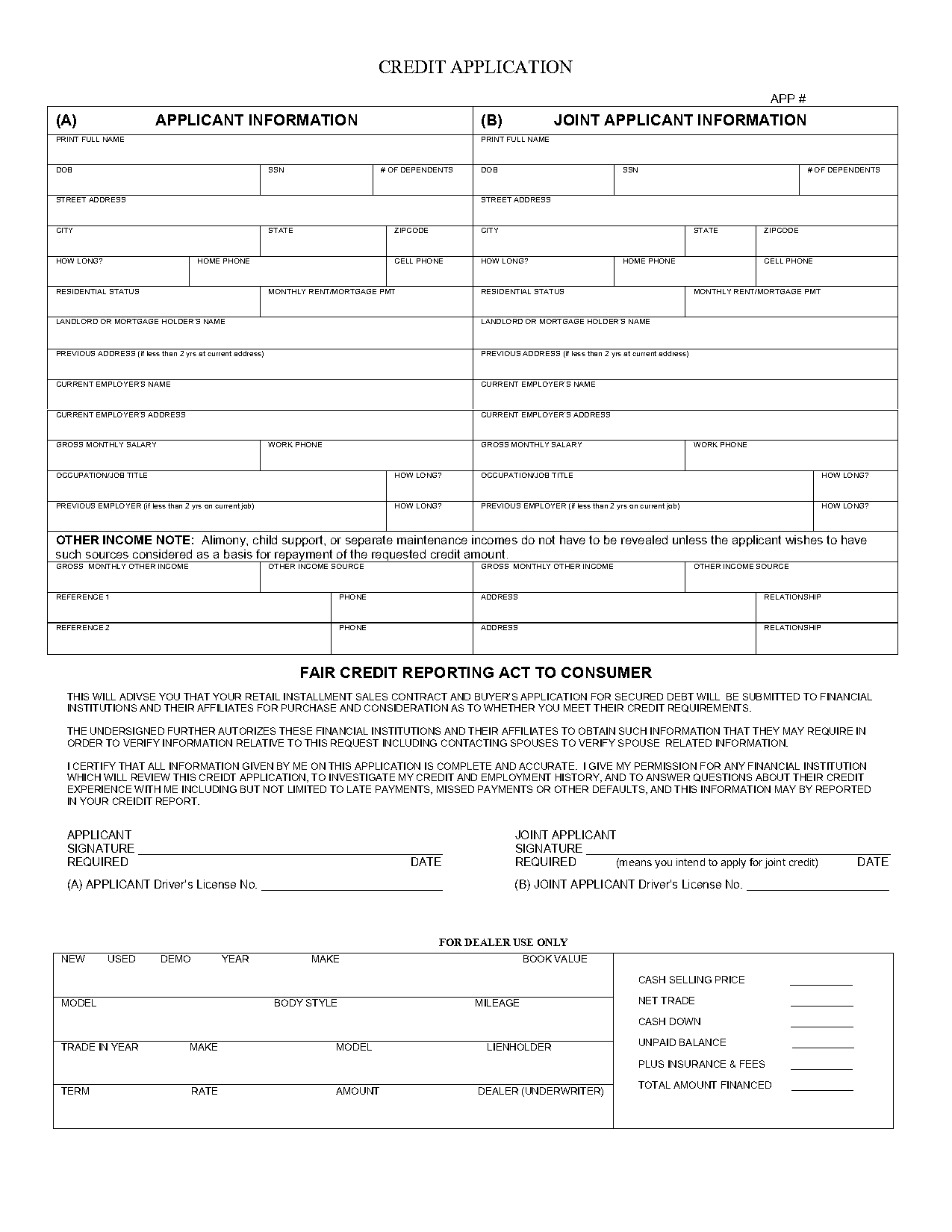 printable blank credit application